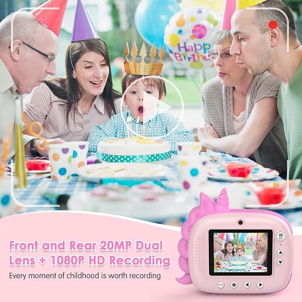 Marke: HiMont HiMont Kinderkamera Sofortbildkamera, Digitalkamera für Kinder mit Druckpapier & 32G TF Karte, VideoKamera mit farbigen Stiften & Lustige Accessoires, Geschenk für Kinder 3-14 Jahren (Rosa) in use