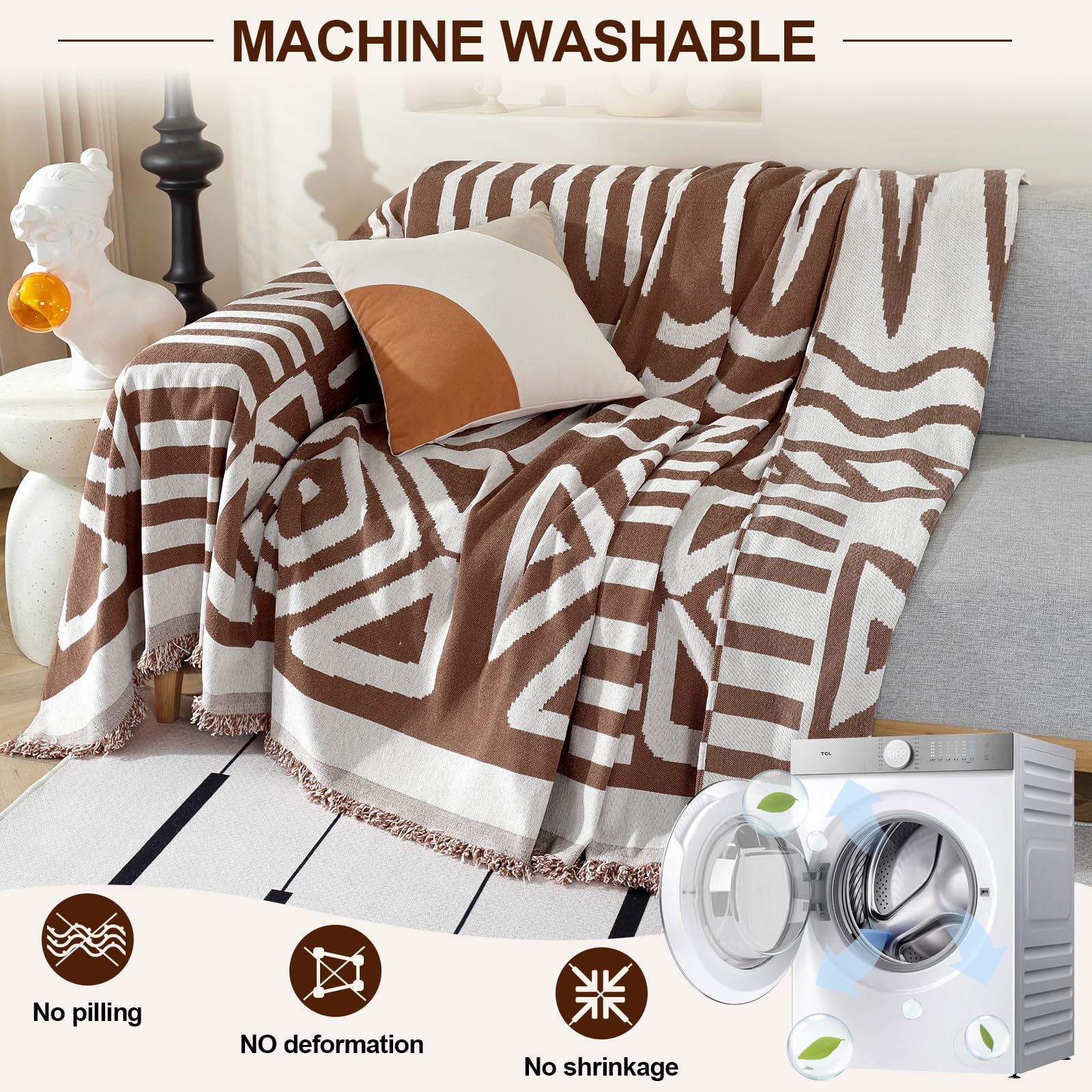 Boho Sofa Cover 3 Seater, Chenille Couch Cover for Corner Sofa Washable Sofa Slipcover - Image 4