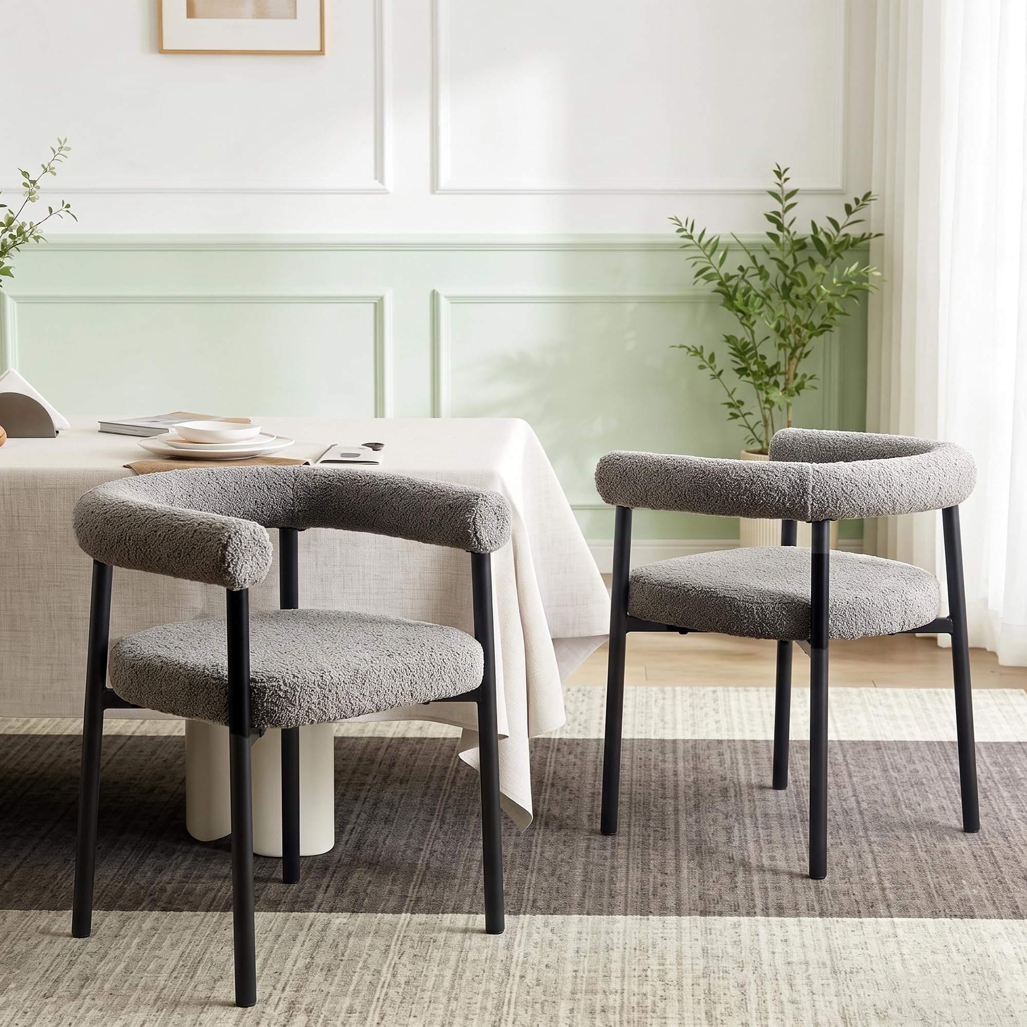 NORDICANA Dining Chairs Set of 2, Kitchen Chair, Fabric Armchair, with U-shaped back and Sturdy Metal Frame Legs, for Dining Room, Kitchen, Living Room, Home Office, Lounge (Light Grey) โ image 1