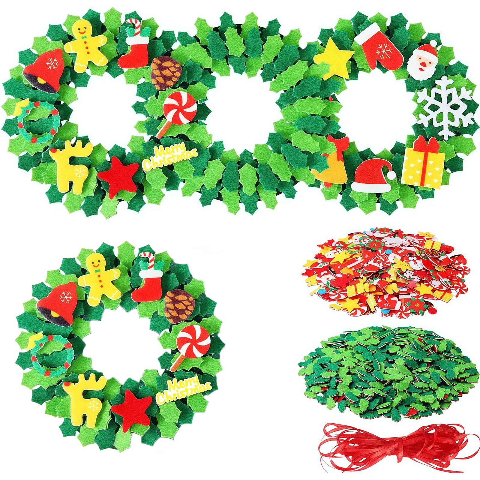 4 Sets Christmas Crafts for Kids Christmas Wreath Making kit DIY Make Your Own Christmas Craft Projects Xmas Holiday Decorations Party Supplies