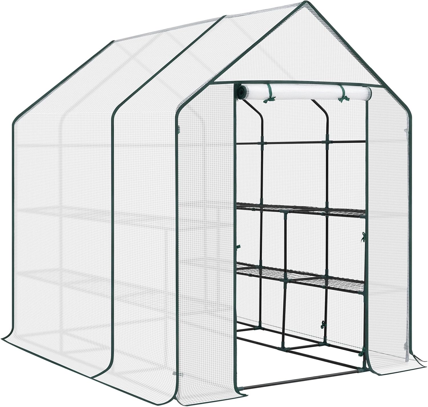 WOLTU Foliengewächshaus, Tomatengewächshaus für Garten Balkon, Indoor &amp; Outdoor, Metallgestell, Gewächshaus mit 3 Ablagen, für Frühbeet Gemüse Blumen, 143 x 195 x 215 cm, Weiß