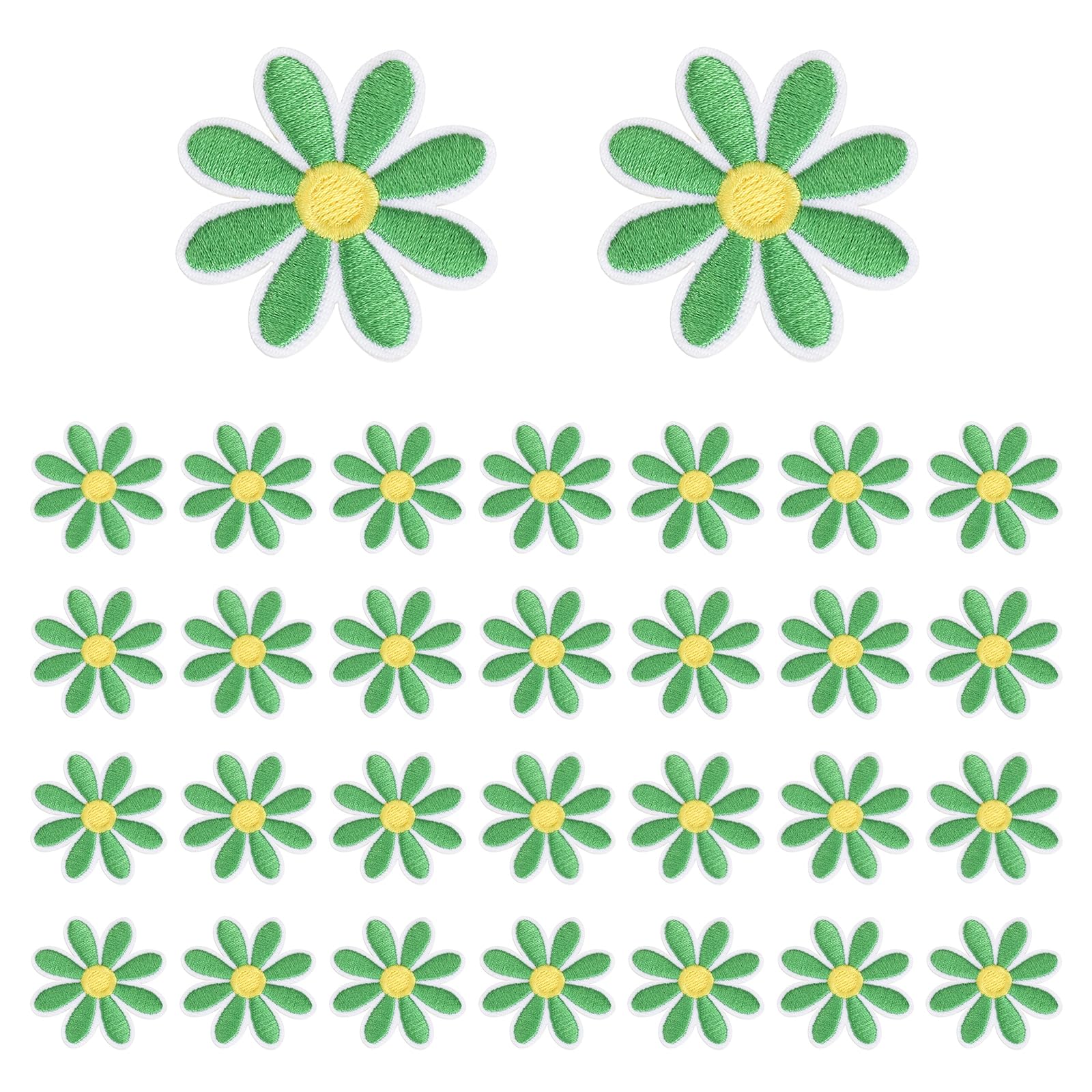 sourcing map 30Pcs Daisy Flower Iron-on Patch, 4.5cm Cute Sew Embroidery Applique Patches for Clothing Repair Backpack Shoes Decoration, Green