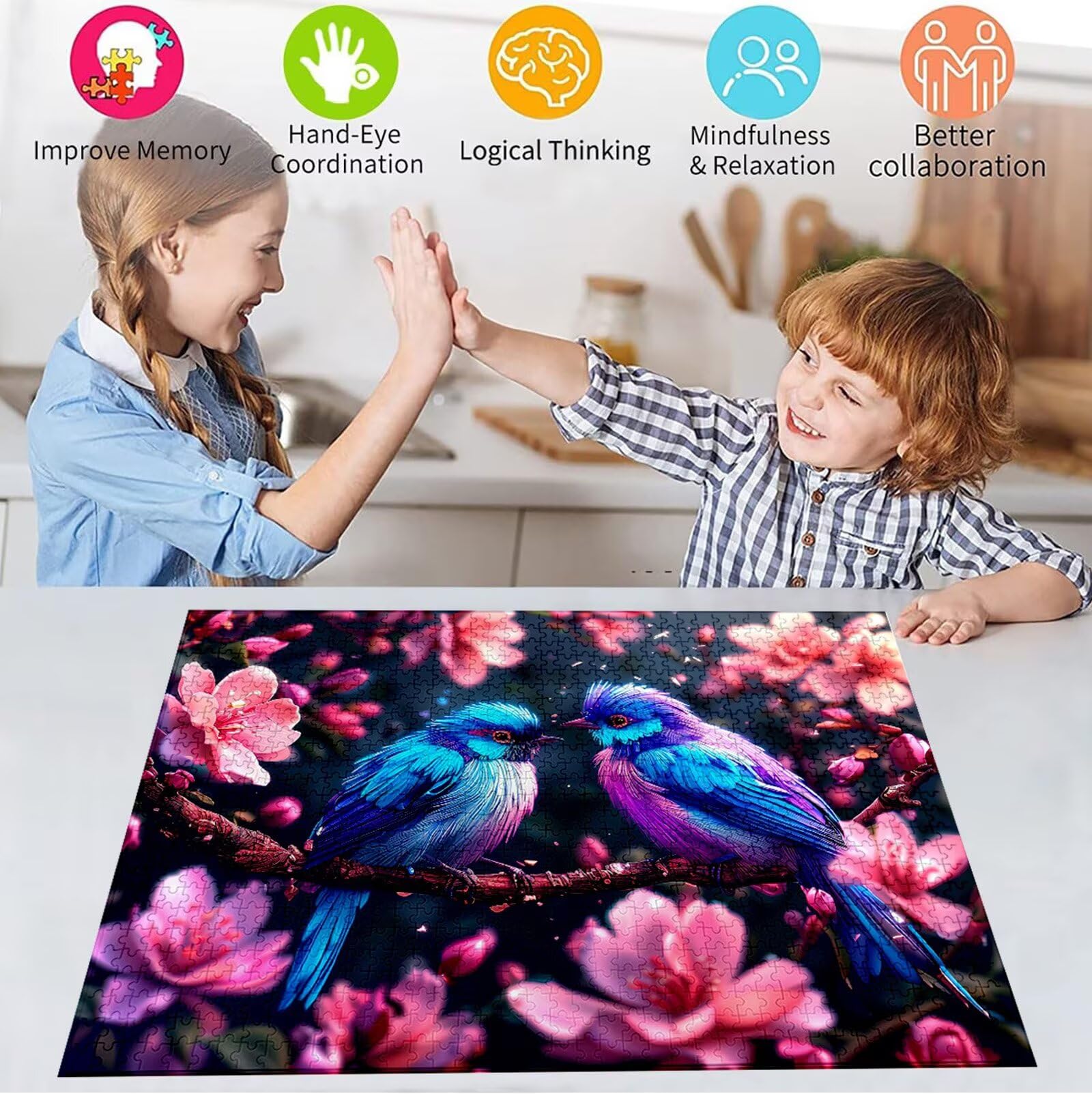 Puzzle Fiore Puzzle 4000 Pezzi Jigsaw Adulti DIY Classici Gioco, Puzzles a Forma di Uccello, Giochi Rilassamento e Intelligence per Ragazzi 14 Anni 141x87cm/4000 pcs con Scatola Regalo in Legno H-6496