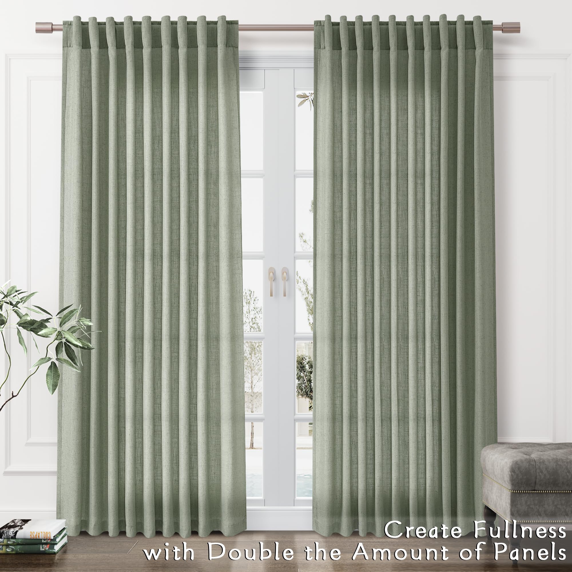 Joywell Sage Green Curtains for Living Room Bedroom Boho Linen