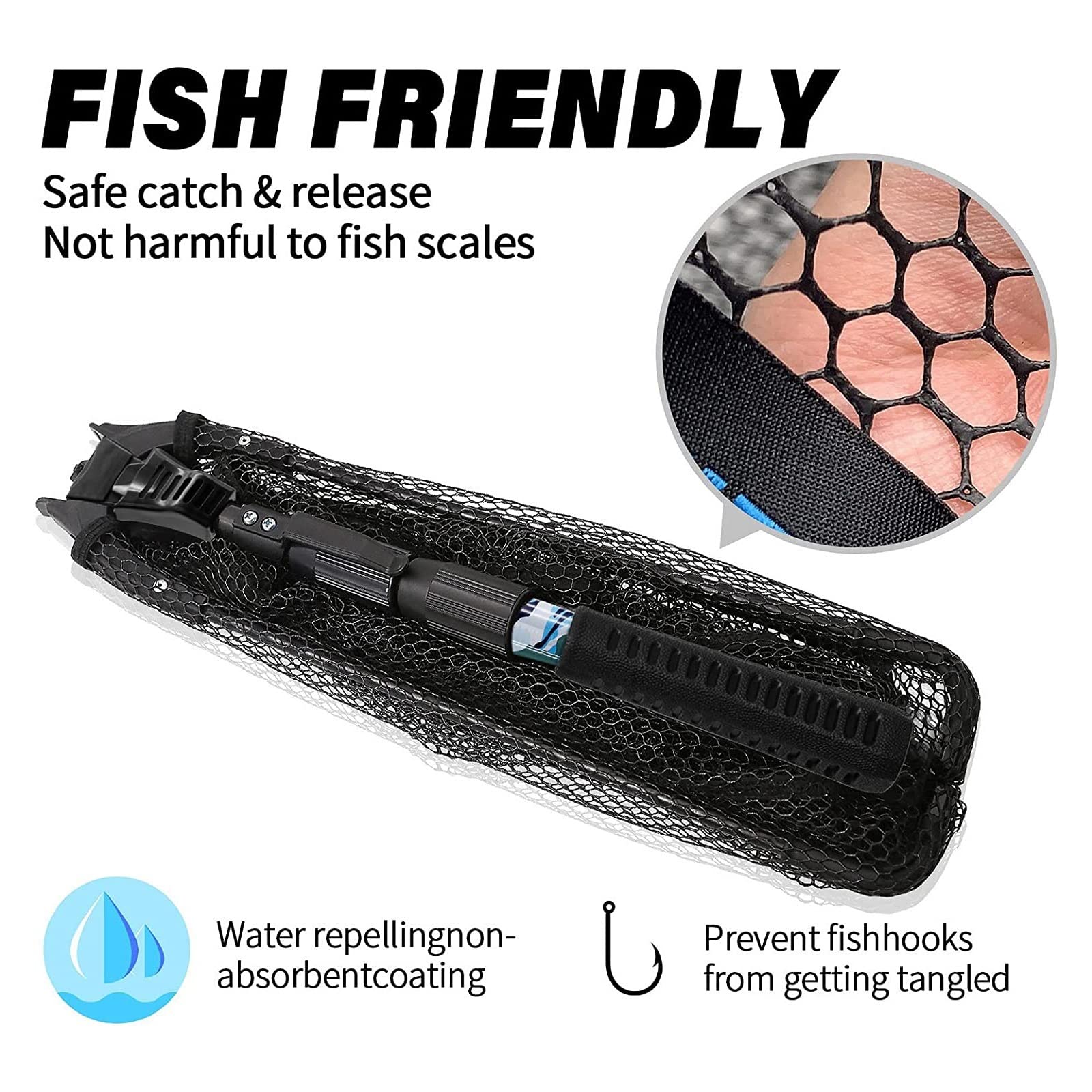 Guadino Pesca Rete da Pesca Pieghevole telescopica Robusta Maniglia for Pesce Maglia di atterraggio for Attrezzatura da Pesca alla Carpa Cattura Rilascio Retino da Pesca