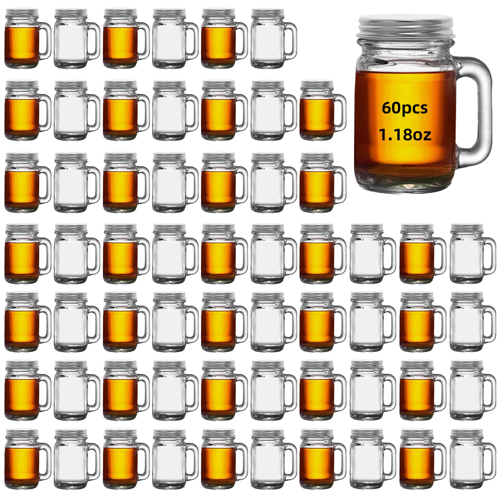 eispap 12 Pcs Mini Mason Jar with Handles,1.7oz/50ml,Premium Shot Glasses with Leakproof Lids for Drink,Dessert,Condiments,Jams,Candle,Craft (12)