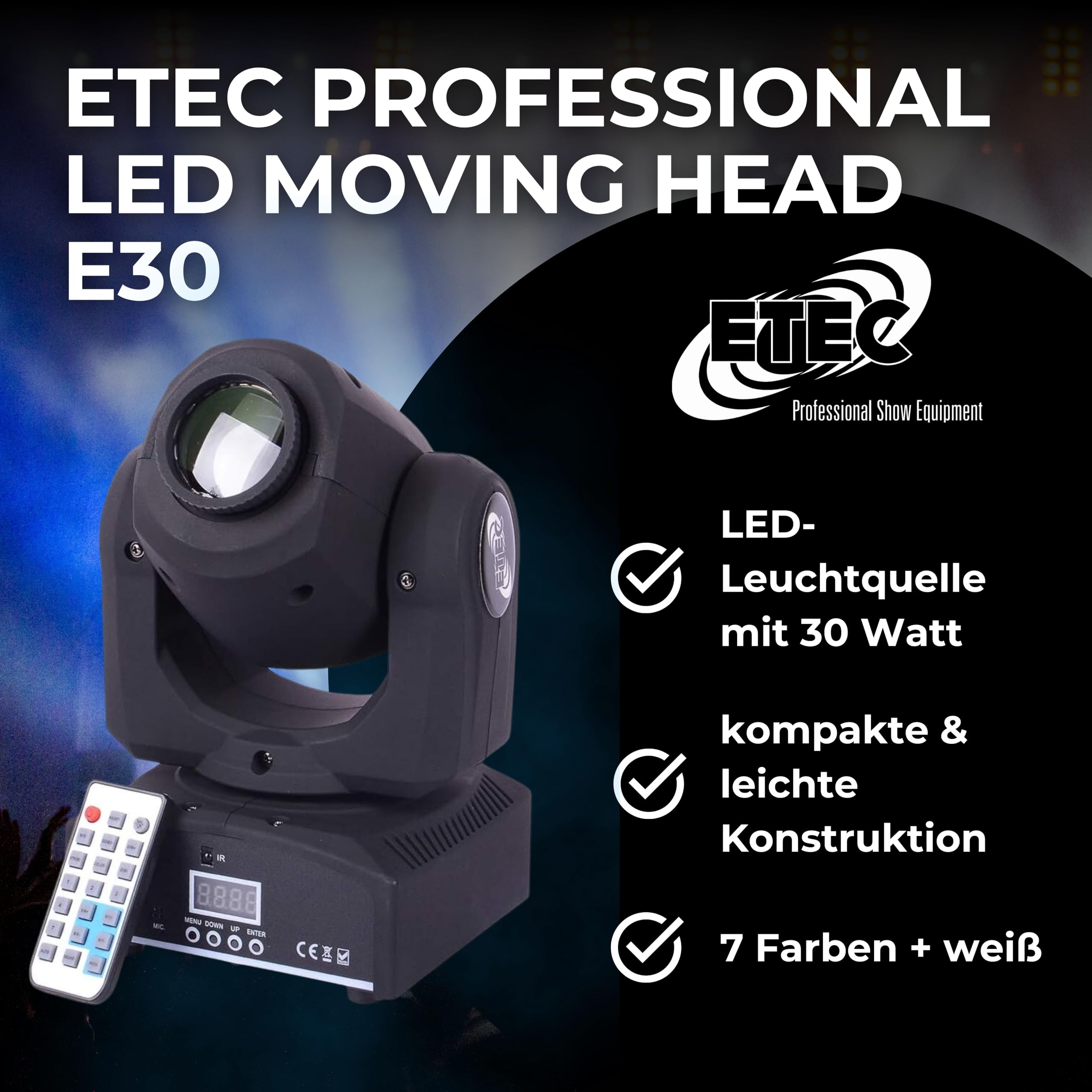 ETEC Professional LED Moving Head E30 Pocket Spot Set mit Flightcase DMX Gobo DJ Party Disco Veranstaltung Bühnenbeleuchtung Effekt Licht