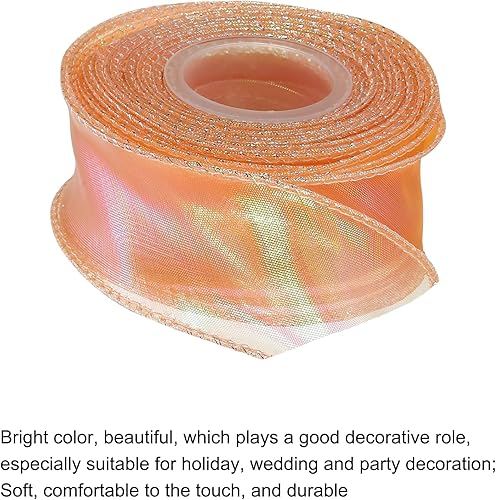 Miniatura 3 de MECCANIXITY Cinta de Organza Transparente con Alambre Brillante de 1 12" de Ancho, Cintas de Gasa Iridiscente con Brillo Pastel, 10 Yardas, Naranja