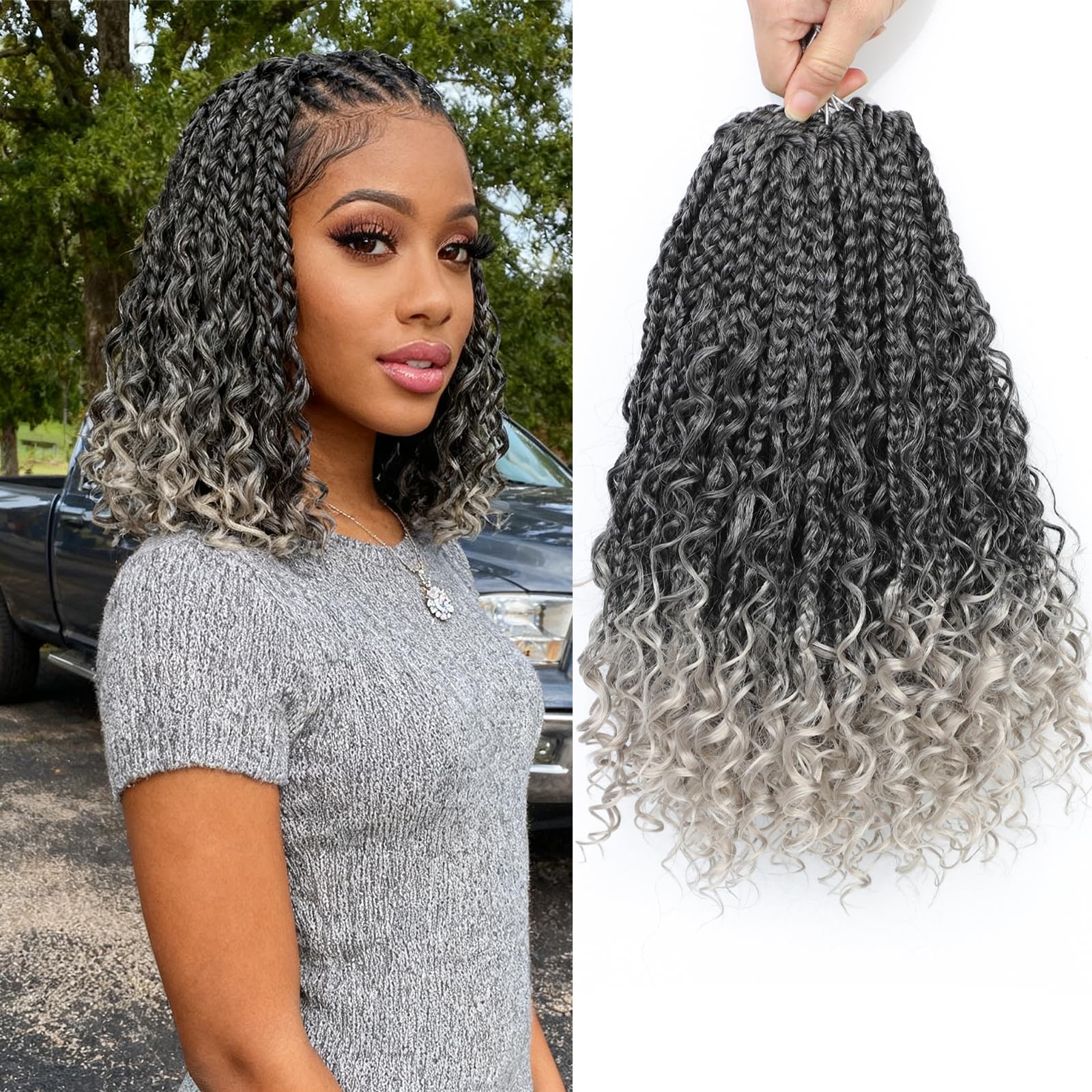 8 Packs Goddess Box Braids Crochet Hair -12 Inch Crochet Box Braids- Bohomian Box Braid Crochet Hair Synthetic Braiding Hair Boho Braids Crochet Hair