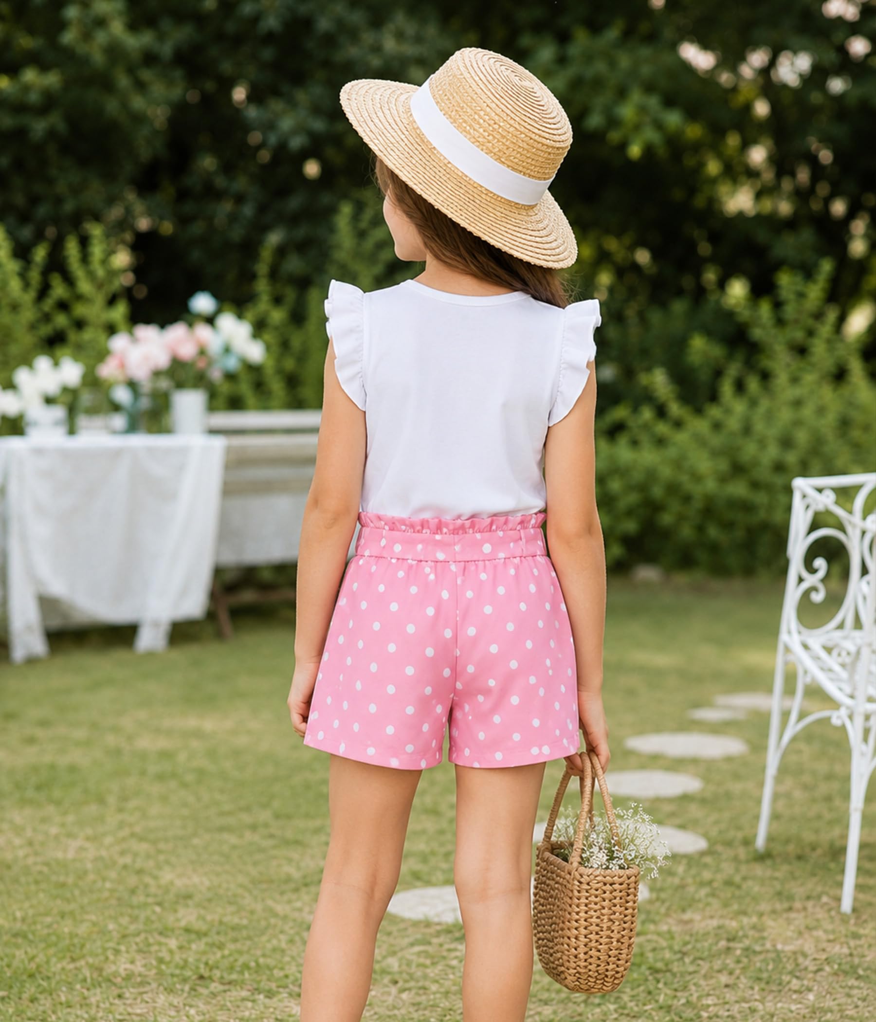 Conjuntos de verano para niñas, lindos conjuntos de pantalones cortos de cintura alta con bolsillos, ropa para adolescentes, talla 6-14 T