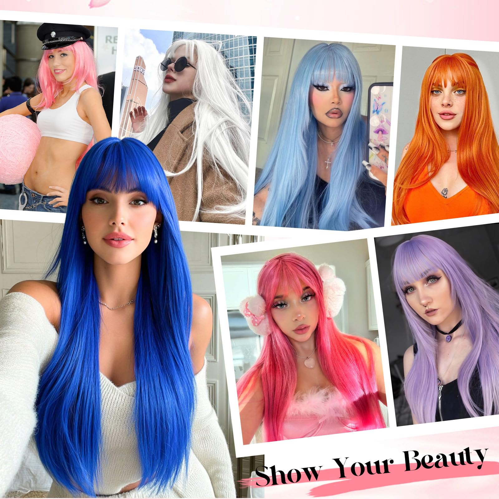 Long Straight Layered Wig with Bangs for Women 26 Inch Heat Resistant Synthetic Amazon.com : 7JHH WIGS 26Inch Long Straight Wig with Bangs  main image 3
