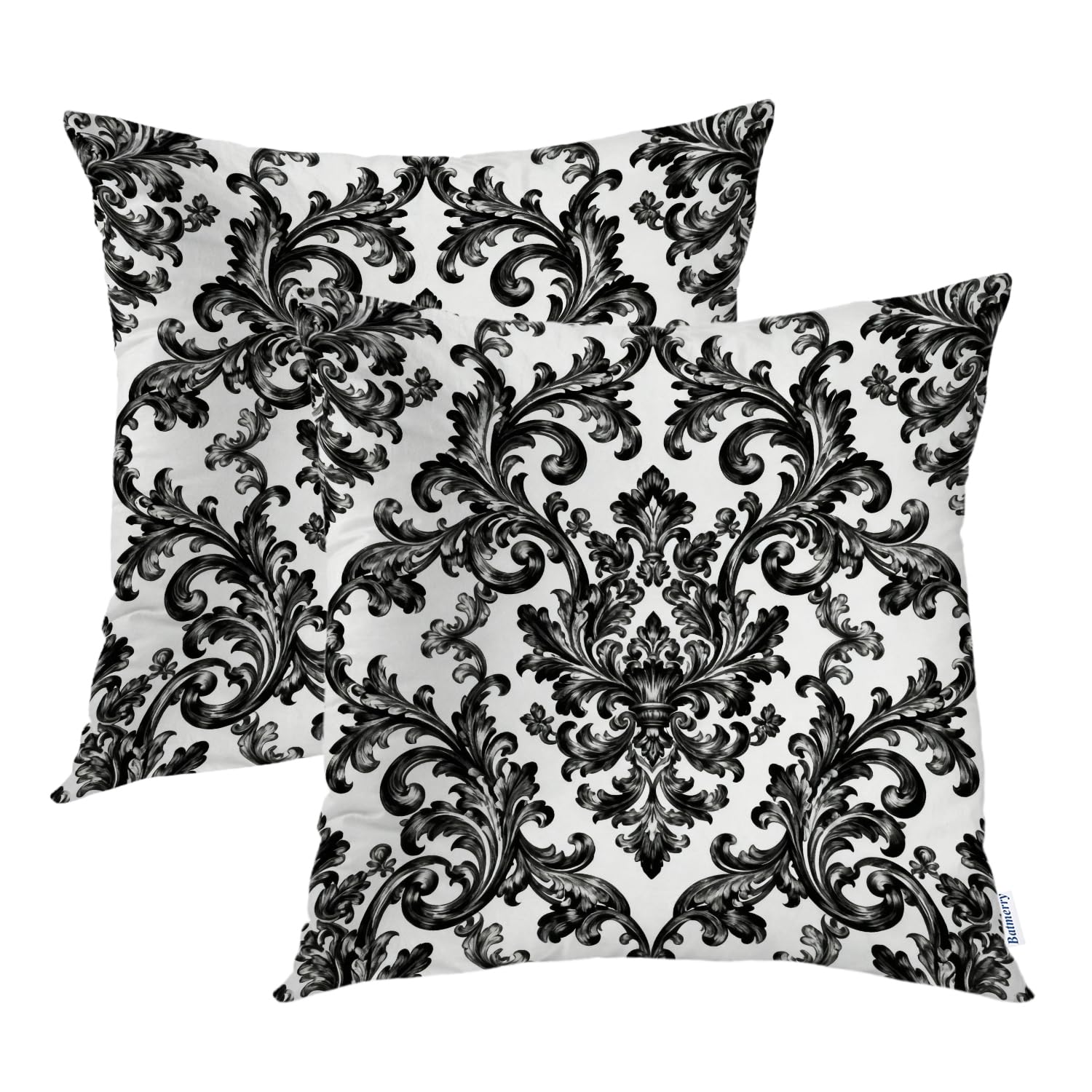Batmerry Black White Floral Throw Pillow Covers,Vintage Damask Beautiful Baroque Black Decorative Pillow Covers Digital Printing Blended Fabric for
