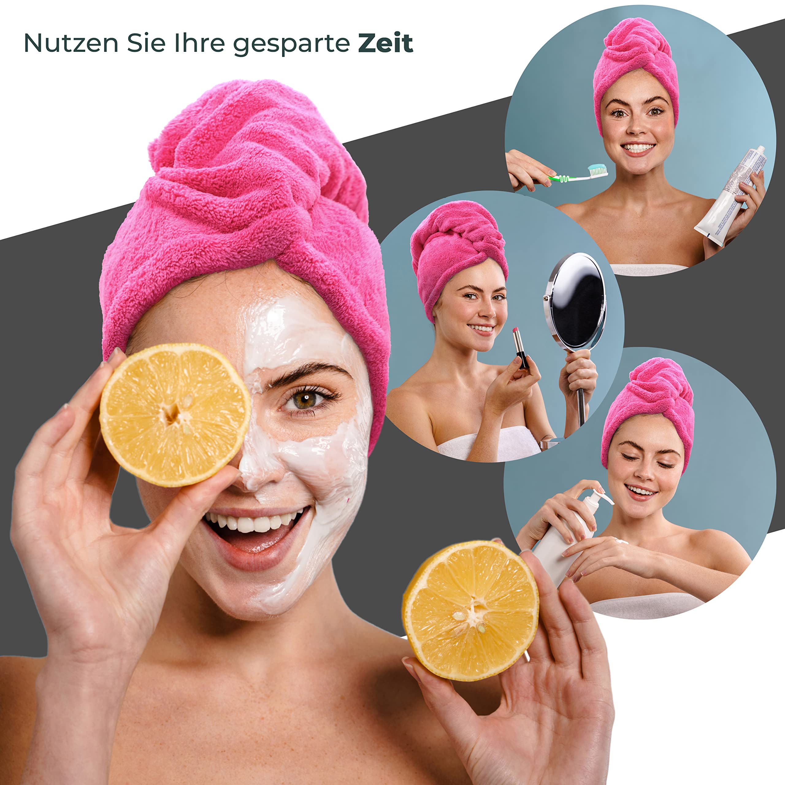 Gräfenstayn Set di 3 Asciugamani per Capelli in Microfibra con 2 bottoni - Asciugamano a turbante ad asciugatura rapida e assorbente - per capelli corti e lunghi (Fucsia)