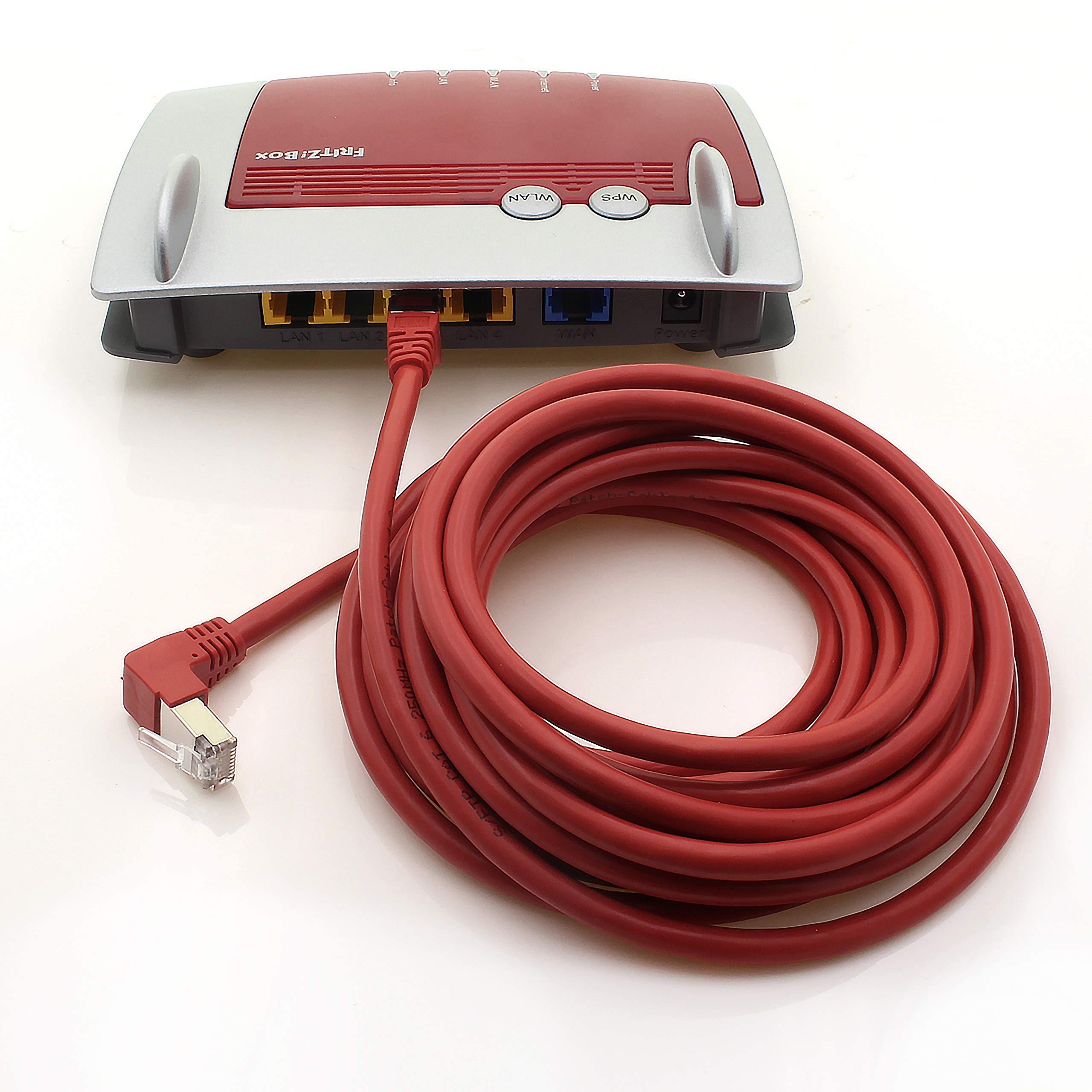 366275 Cavo di rete Cat.6 angolo 90 gradi 10m - rosso - 1 pezzo - Cavo patch Cat6 (SFTP PIMF) 1000Mbit/s connettore Rj 45-1 x 10m metro rosso