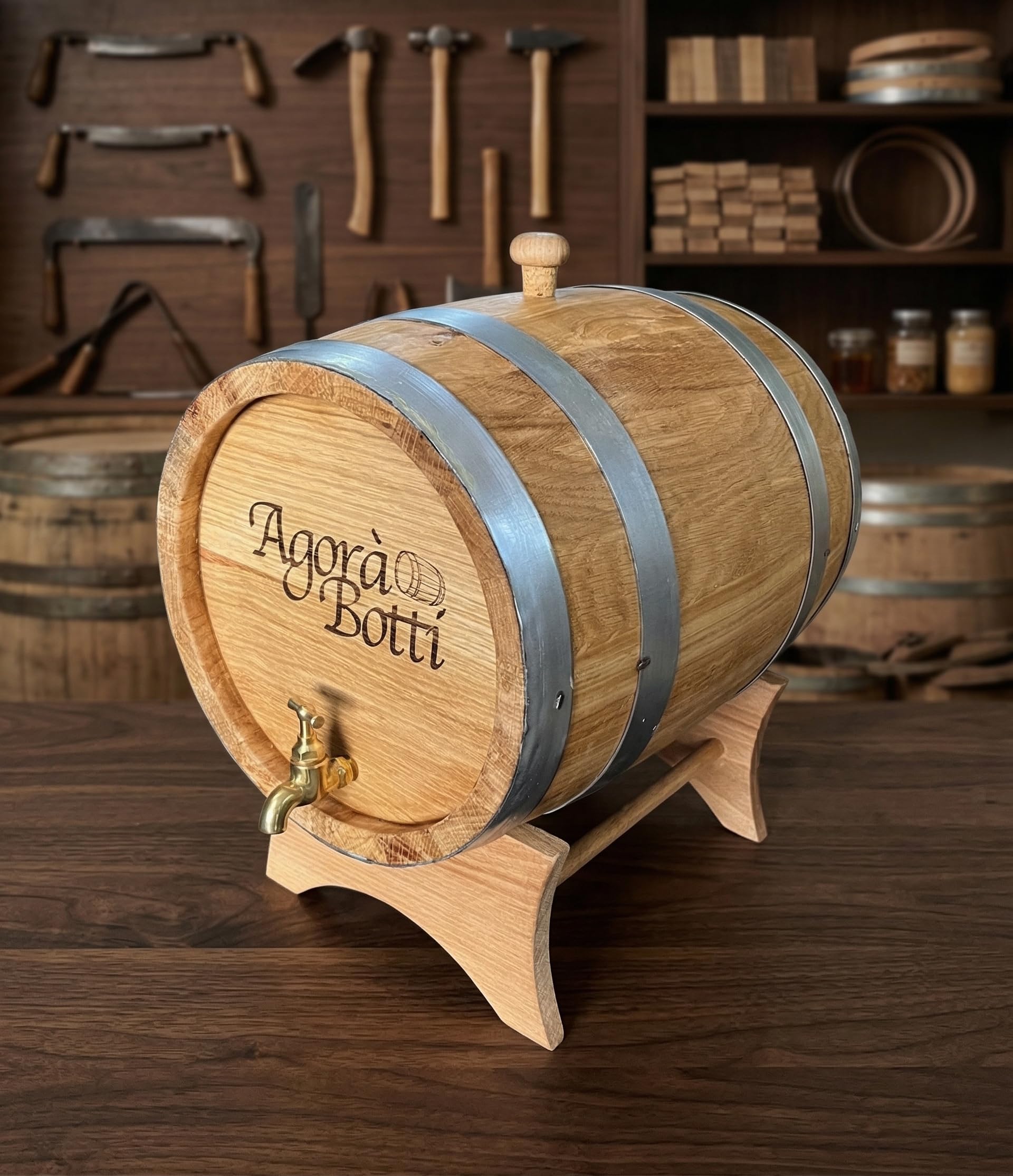 Barril de roble de 10 litros con grifo de latón