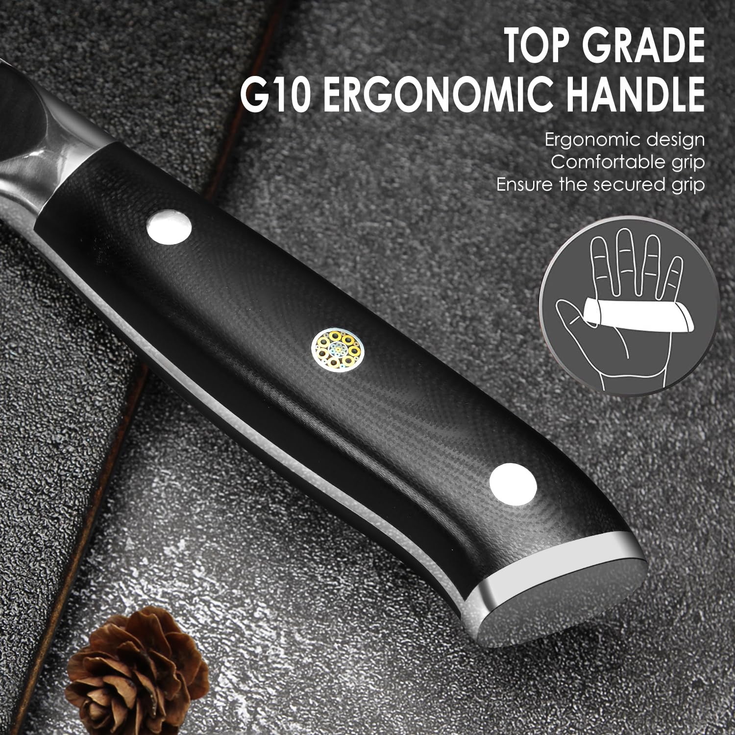 Home Safety Cuchillo de chef de damasco, Japones profesional de Acero Damasco de 67 Capas, de 20cm, Mango de Material G10