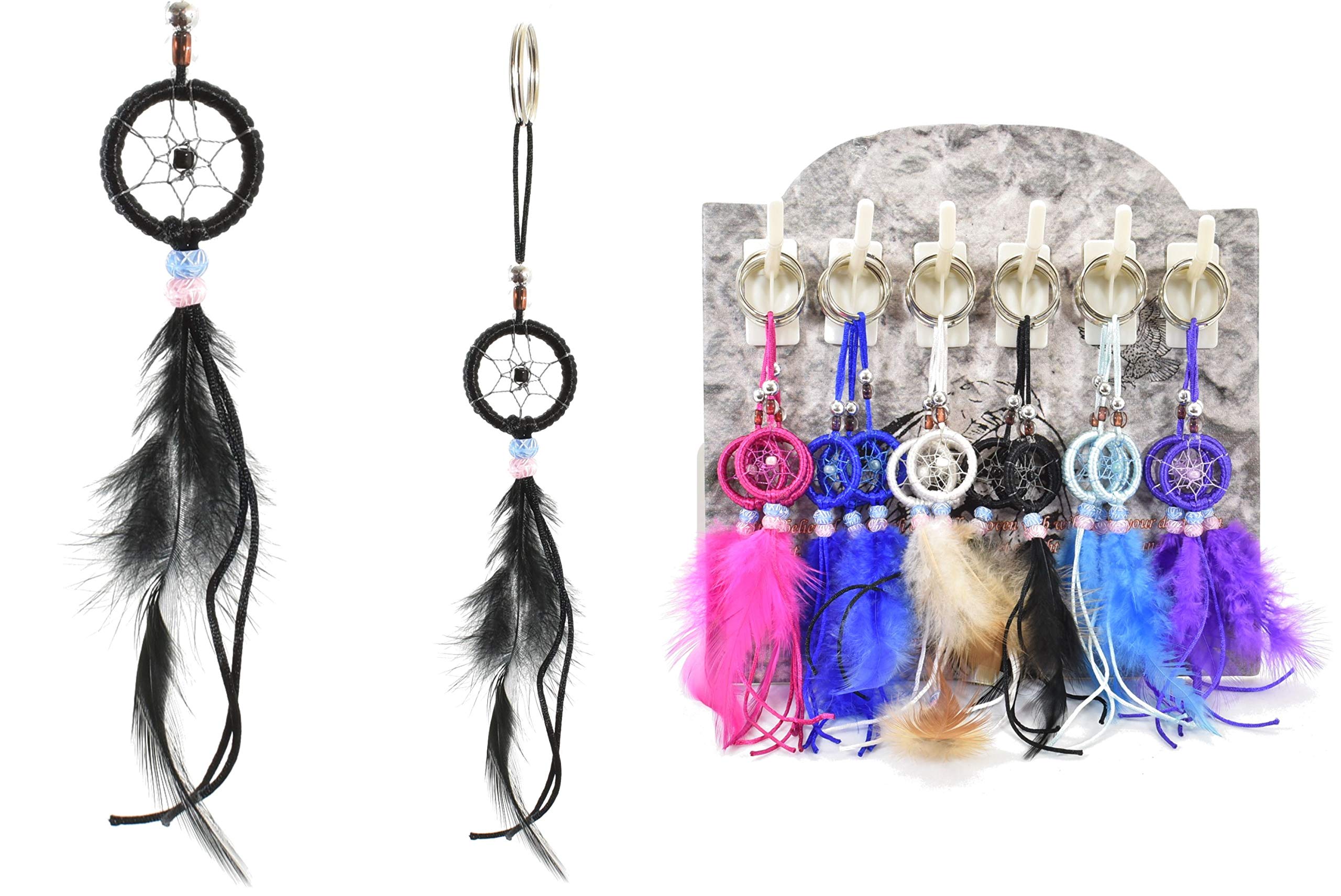 Pink Dreamcatcher Keyring Bag Charm - Key Ring Dream Catcher Blue Purple White (Pink)