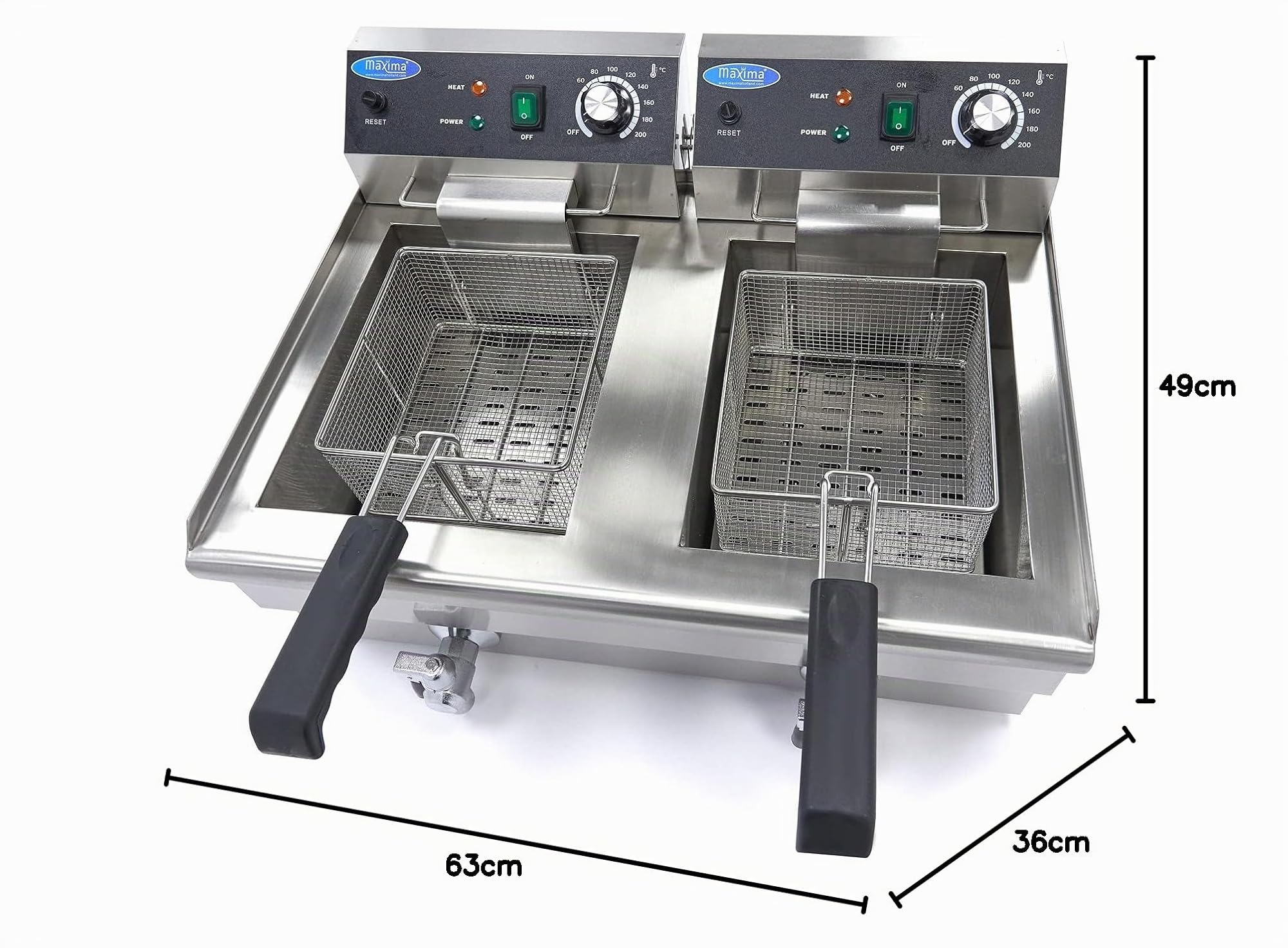 Friteuse 2x 13 L 2 Paniers avec robinet - Friteuse - Friteuse double traiteur - Inox - Professionnelle - 26 Litres