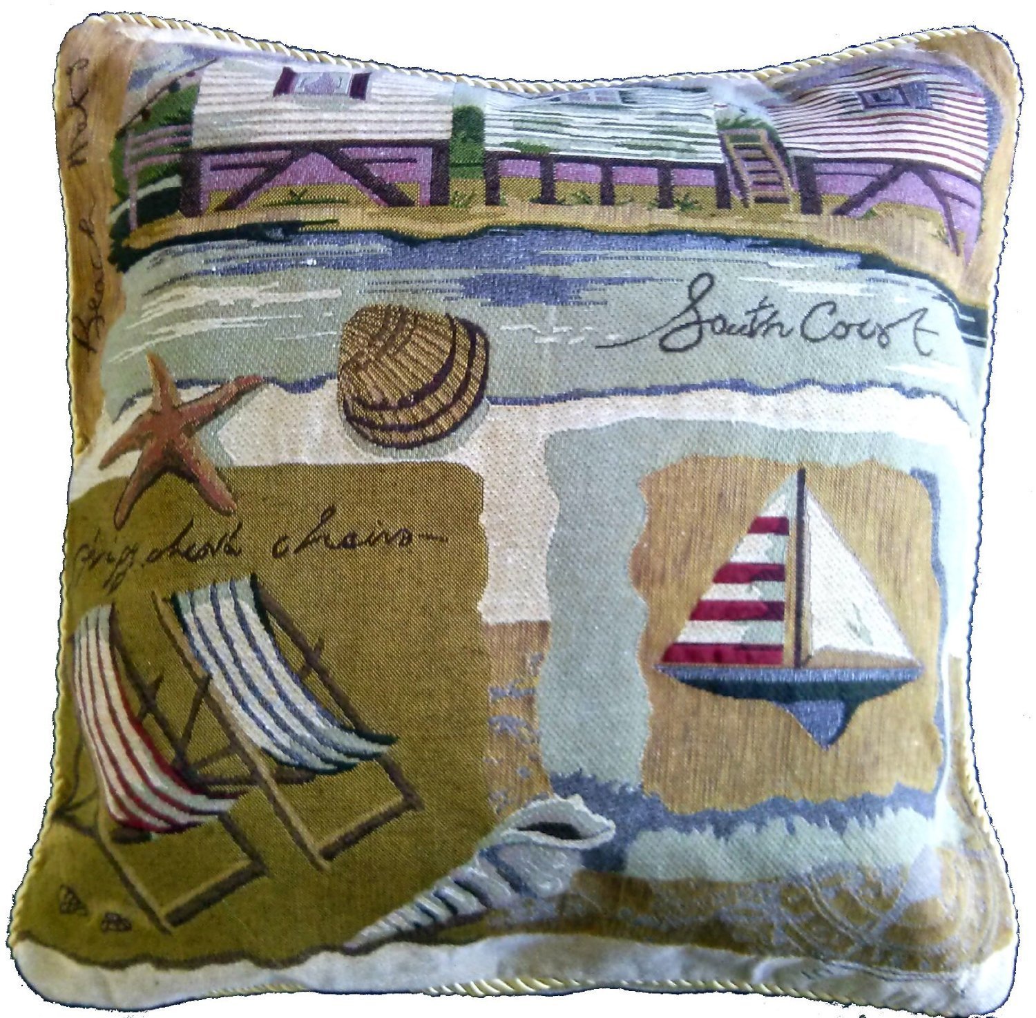 Tache Home FashionSeaside Villa Tapestry Jacquard Throw Pillow Cover, 18x18, Blue