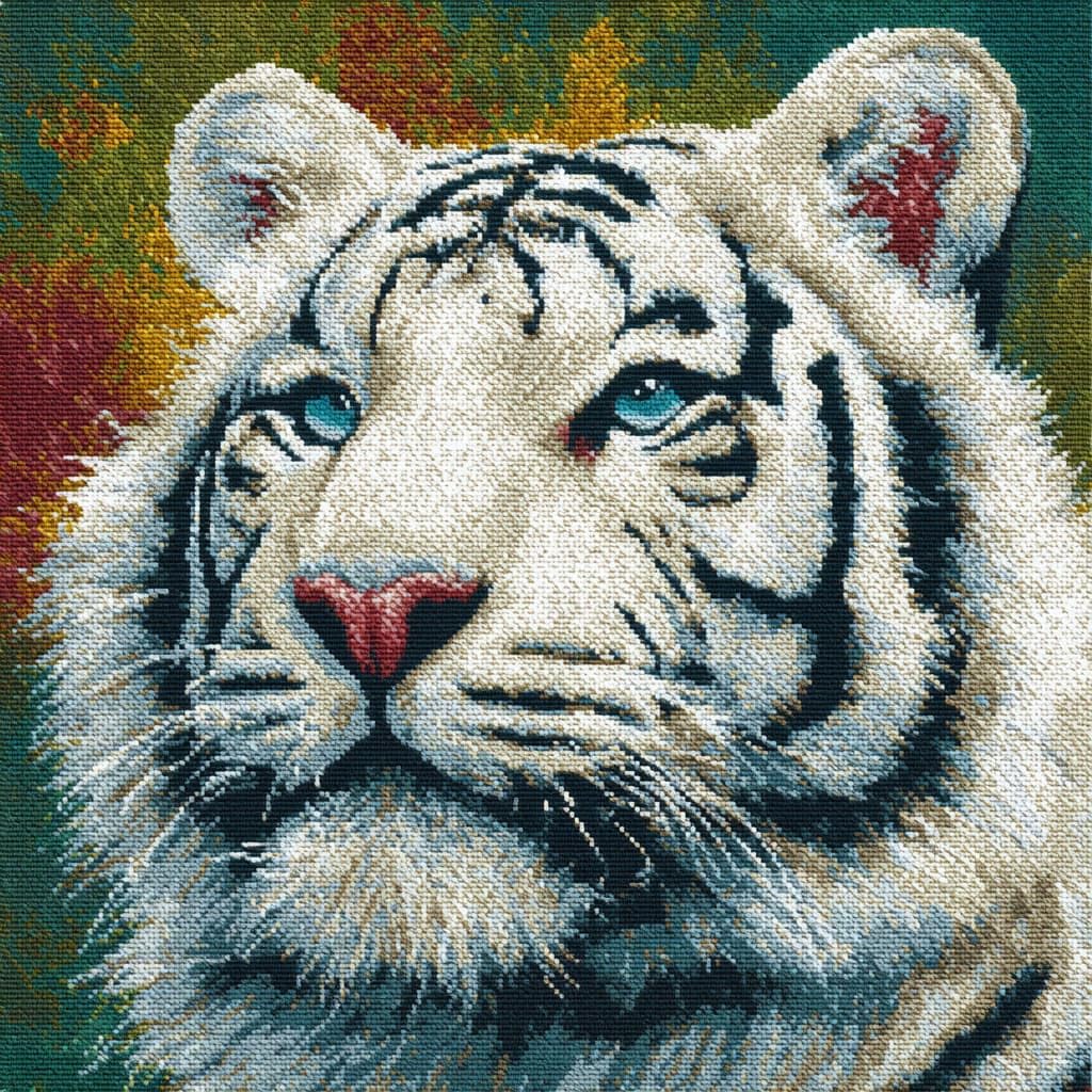 Henypt DIY Latch Hook Pillow Kit, White Tiger