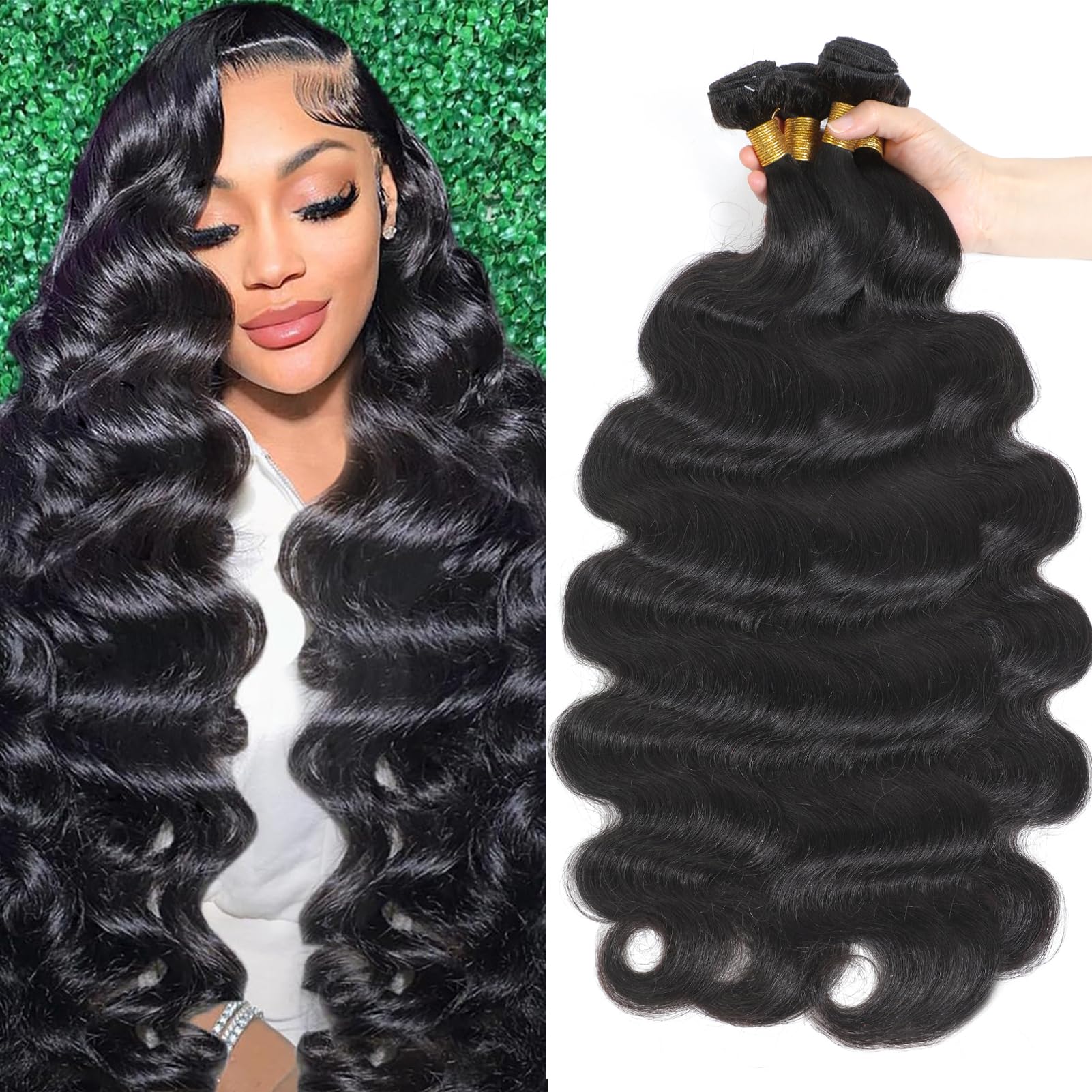 Chikamlty Human Hair Body Wave Bundles 20 22 24 26 inch 12A 100% Unprocessed Brazilian Virgin Hair Weave Wavy Human Hair 4 Bundles Natural Black