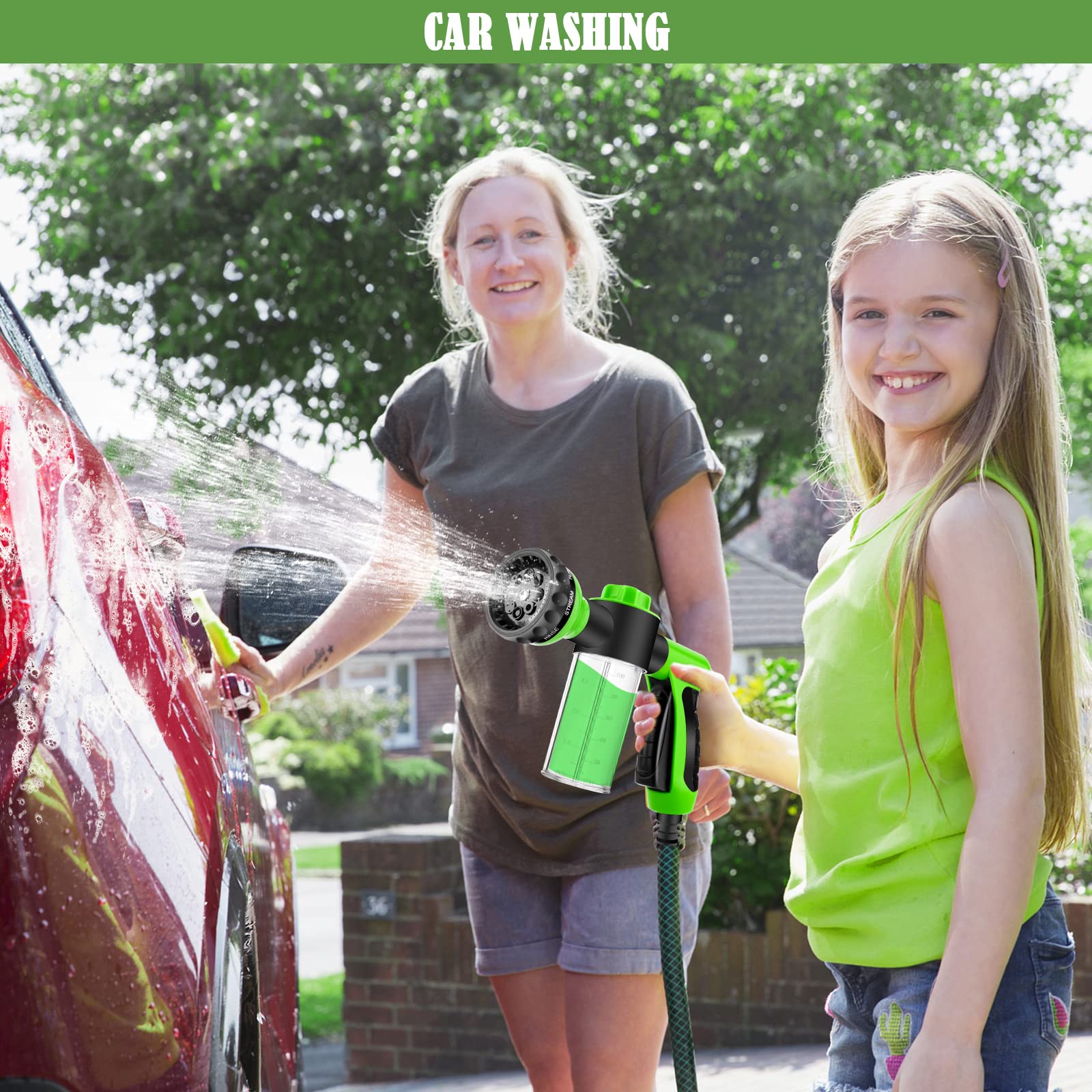 Dog Wash Sprayer Outdoor, 8-in-1 Dog Sprayer Hose Attachment with Massage Brush and Pet Grooming Comb, 3/4 Inch Standard Garden Hose Nozzle for Watering Flowers, Car Washing, Pet Bathing(Green) - image 8