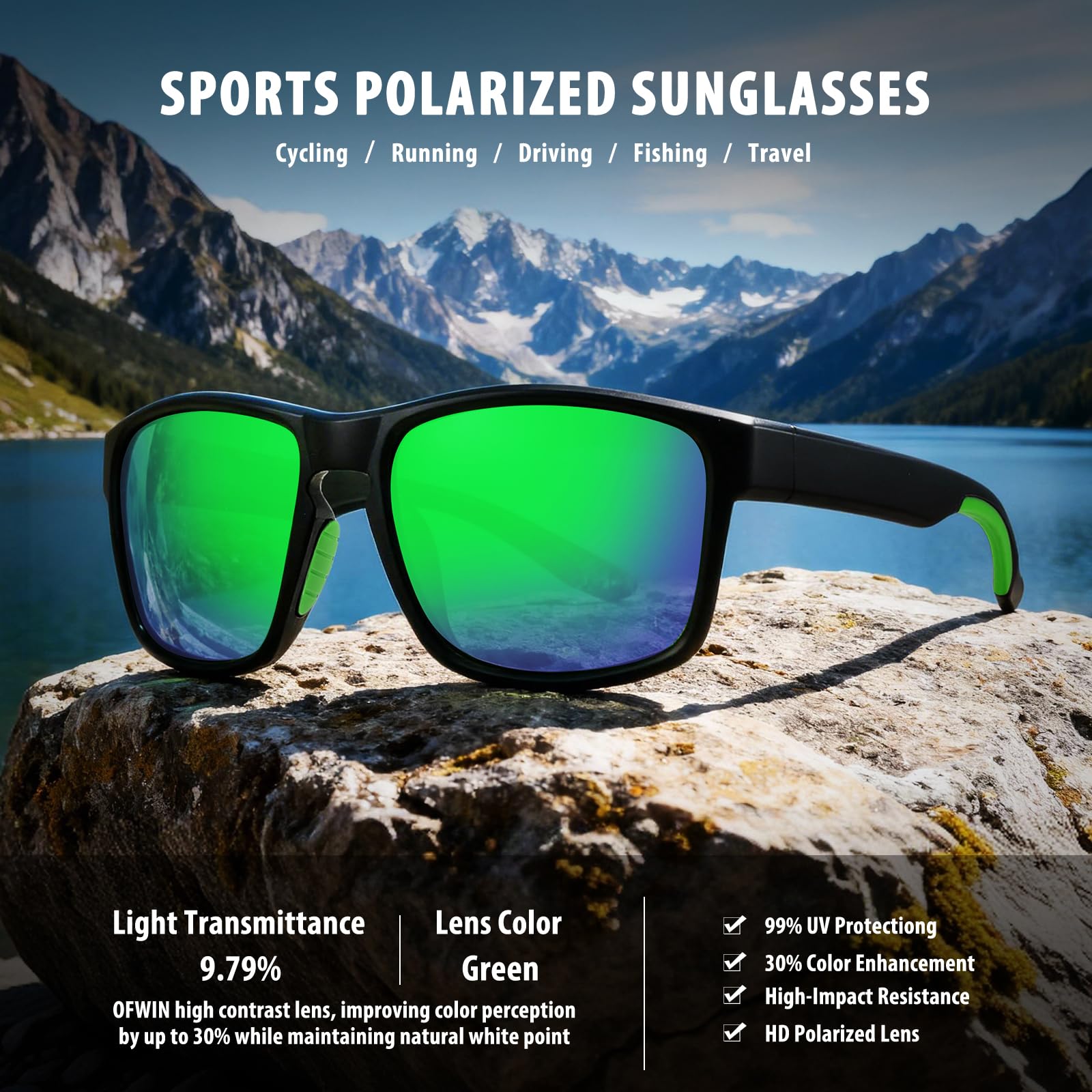 Occhiali da sole sportivi polarizzati per uomo e donna, protezione UV, infrangibili, per guida, corsa, pesca, escursionismo, occhiali da sole