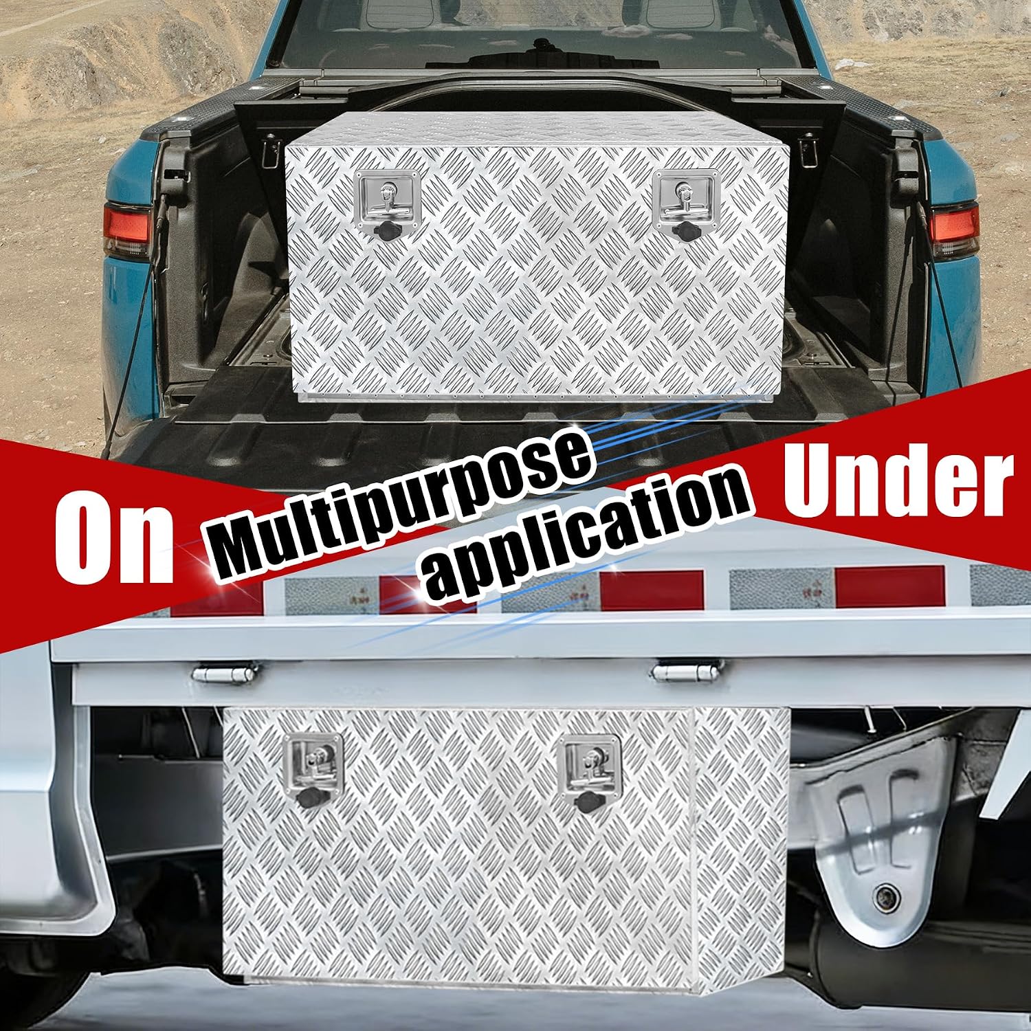 30x18x18 Inch Aluminum Truck Tool Box Heavy Duty Pickup Storage Box Underbody Truck Box Diamond Plate Toolboxes with Lock and Keys Suitable for Truck Bed Pickup RV Trailer