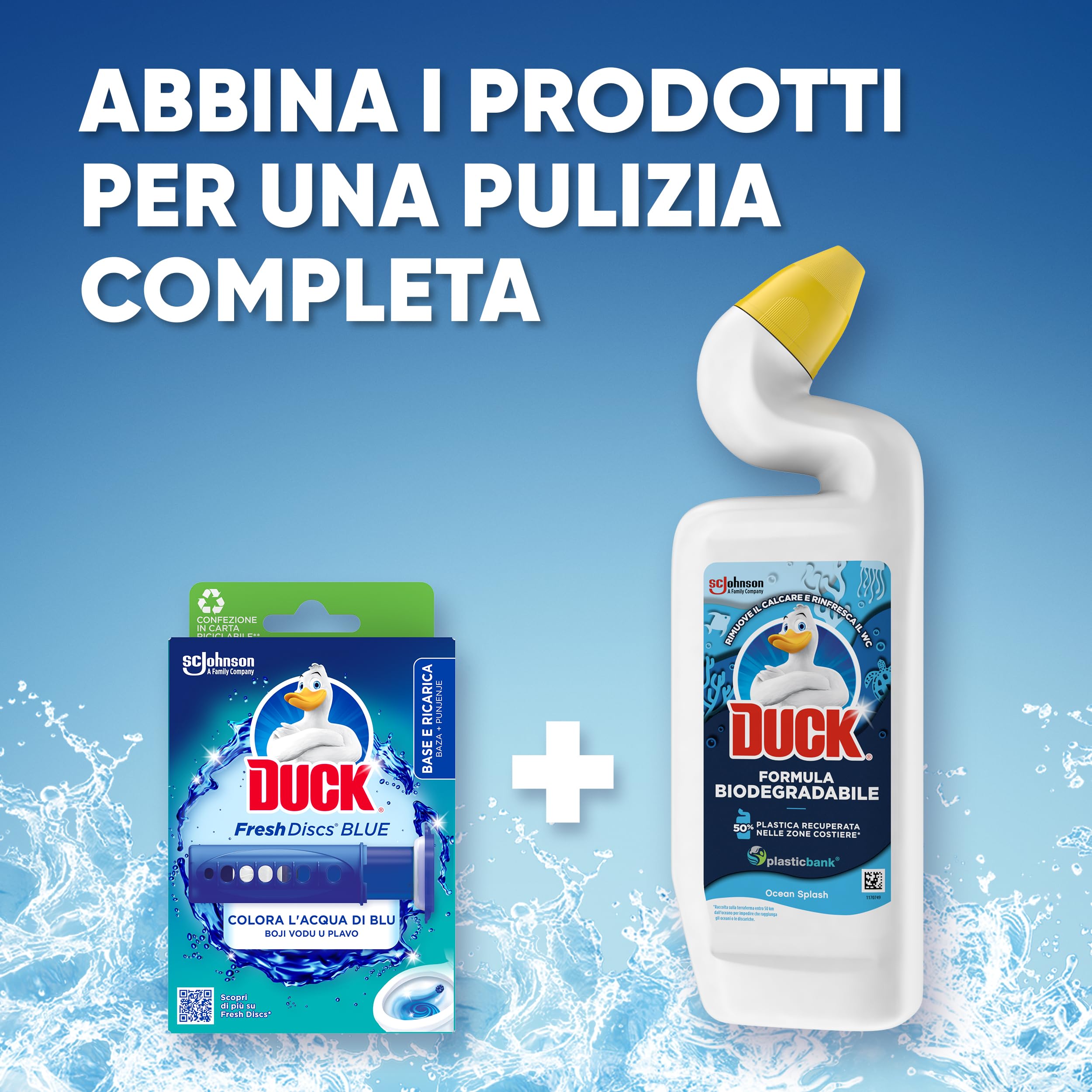 Duck Fresh Discs Blue- Base per Dischi Gel Igienizzanti WC, Colora l'acqua di blu ad ogni risciacquo - Confezione da 1 Applicatore e 6 Dischetti
