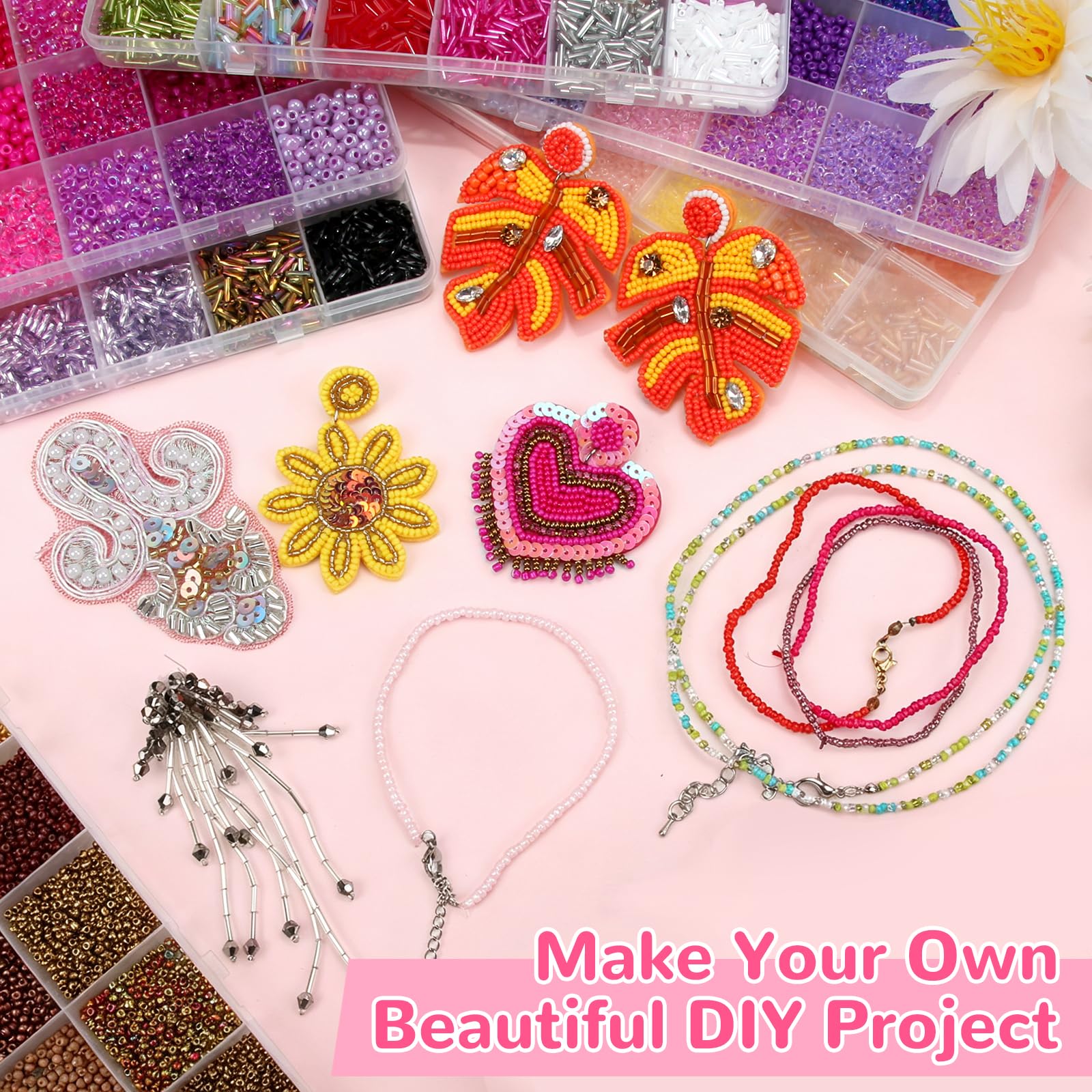 Kit de perles de rocaille en verre de 2 mm, 3 mm, 4 mm - 168 couleurs - 40