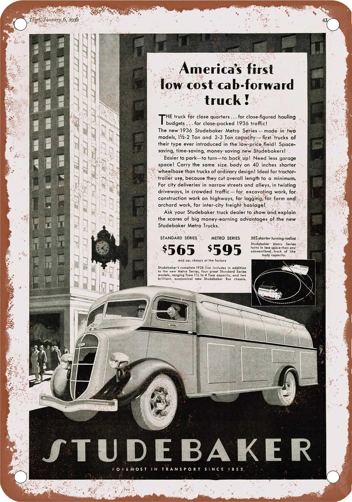 Miaomansenstore Metal Sign - 1936 Studebaker Truck Vintage Ad 01 - Old Retro Rusty Look Home Decor