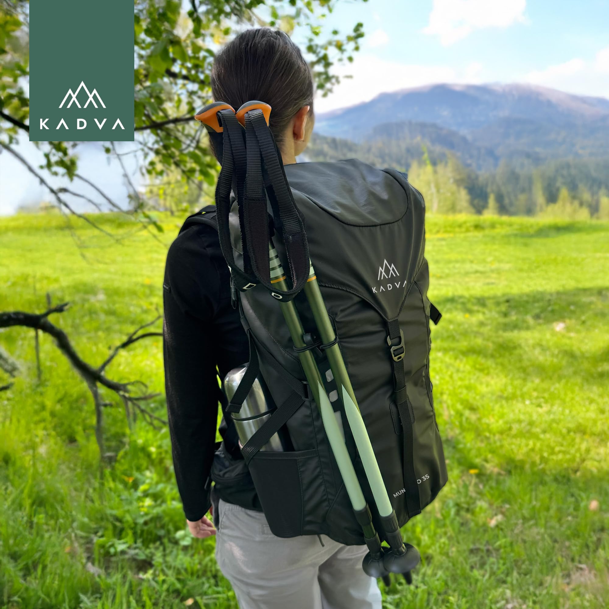 KADVA Mundoro plecak turystyczny 35 l, wentylacja pleców Windflow, pas piersiowy i biodrowy, boczne kieszenie z siatki, uchwyt na kijki trekkingowe, wodoodporny materiał
