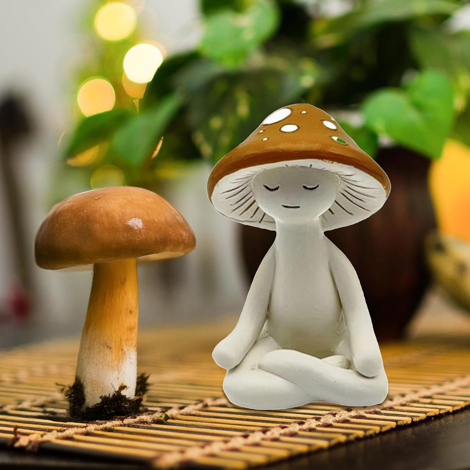 Meditation Mushroom Resin Statue - Cute Meditation Mushroom Statue for Desk Living Room Resin Figurine for Home Patio Office Decoration Cute Plant Statues for Tabletop Garden Backyard Decor - Image 4