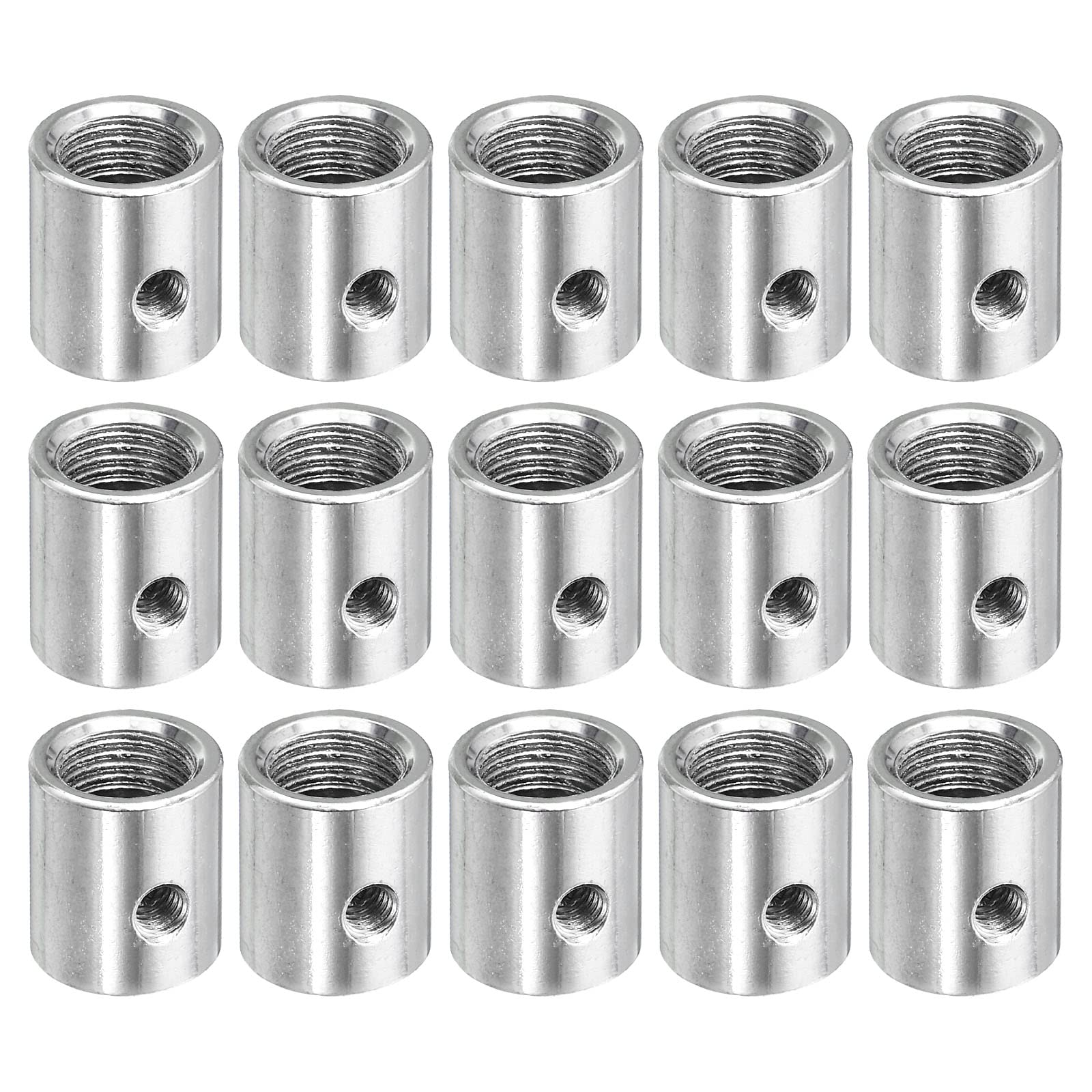 sourcing map Threaded Repair Reducing Adapter, M10 to M6 Round Coupling Nut Female Thread Convert Sleeve Connector Rod Bar Stud Tube Nut, Silver Pack of 15