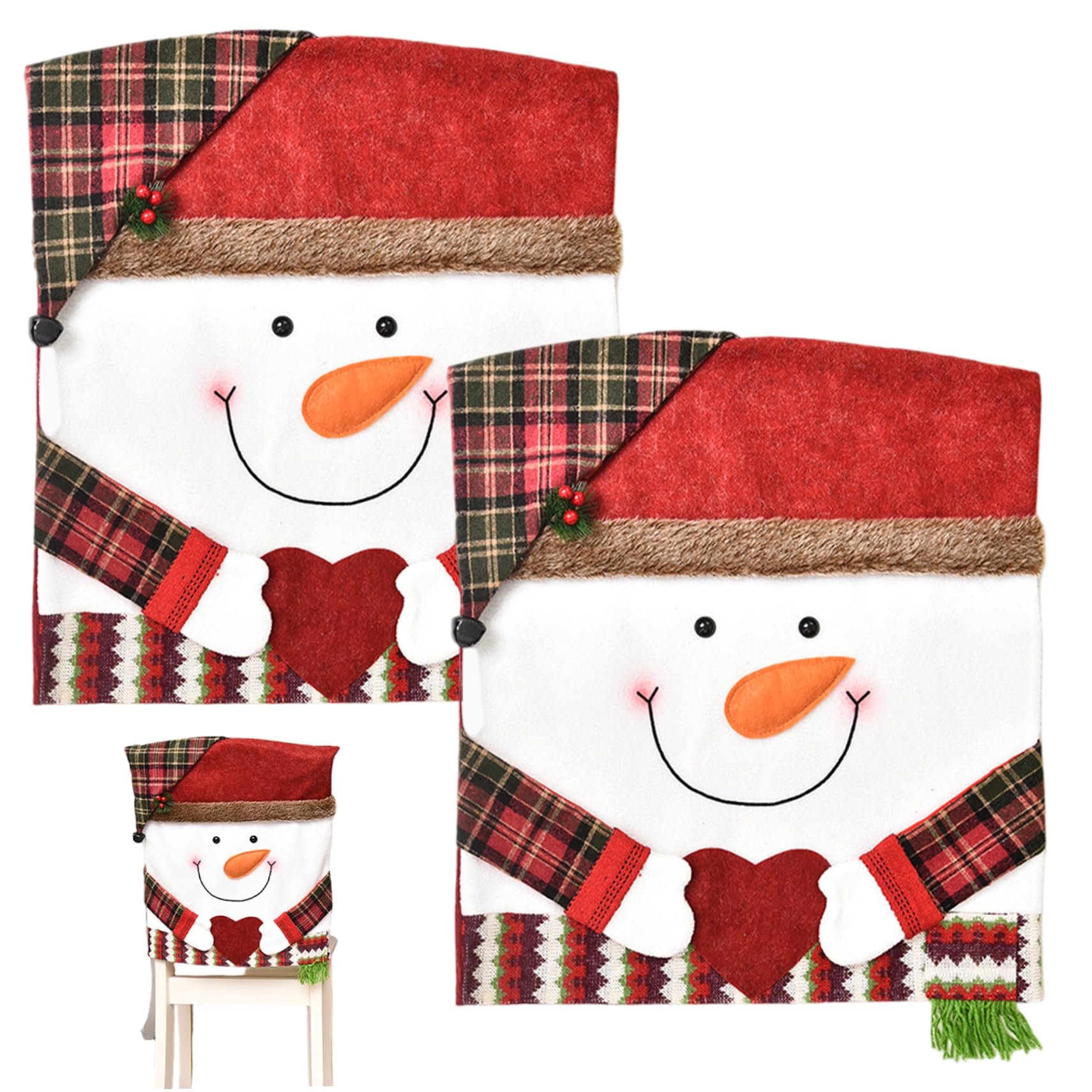 Housse de dossier chaise Noël bonhomme de neige - Décoration de fête de fin d'année pour l'hôtel