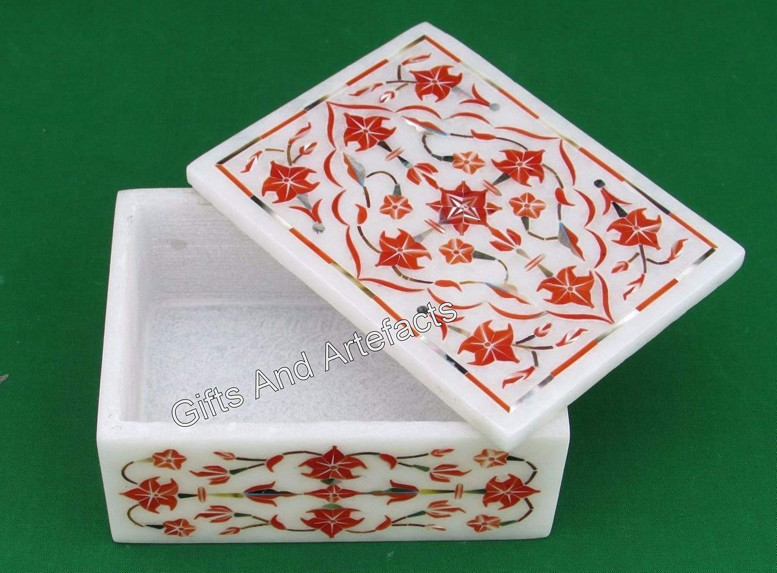 Boîte à bijoux marbre blanc Art Creation 10x7cm avec pierres semi-précieuses