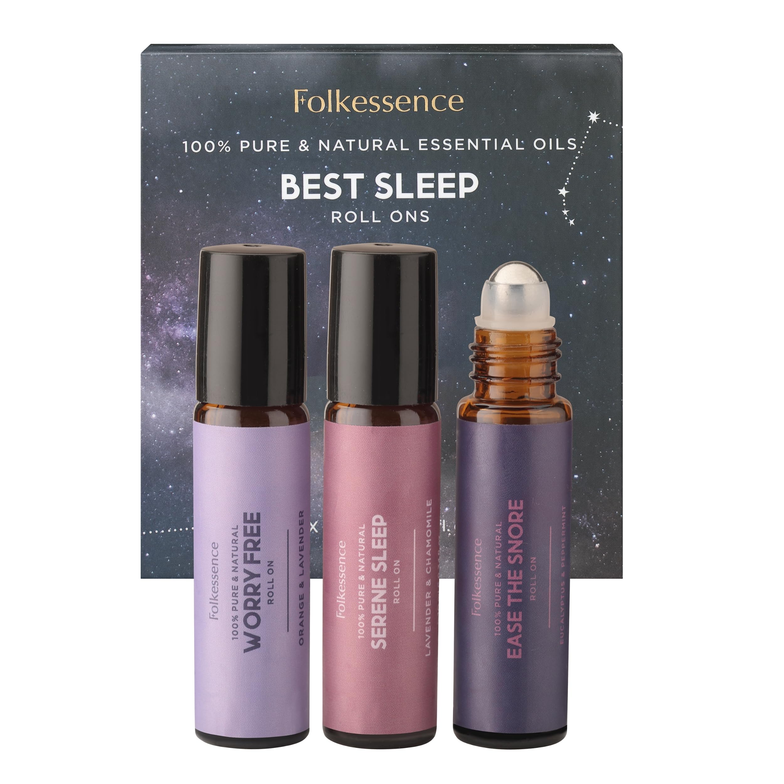 Folkulture Essential Oil Roll On Set of 3 | Calm Roll Ons Blend for Skin, Massage, Relaxation Essential Roller | Eucalyptus, Orange, Lavendar Roll On Set (Sleep)