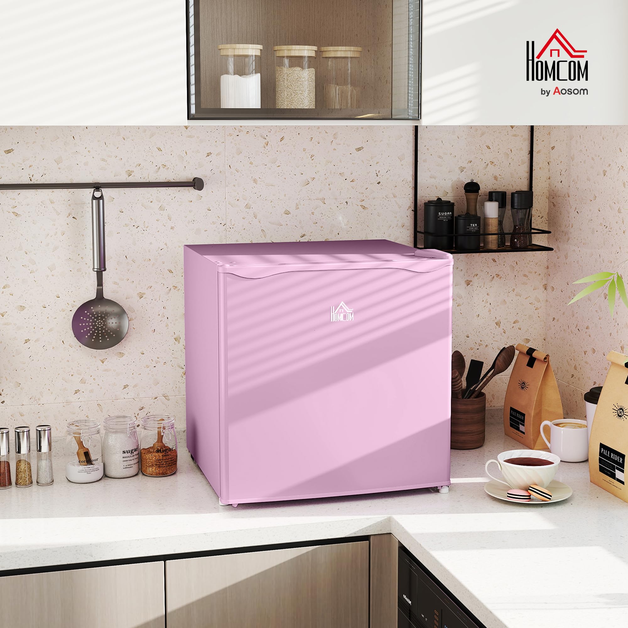 HOMCOM Mini Freezer Countertop, 1.1 Cu.Ft Compact Upright Freezer With Removable Shelves, Reversible Door For Home, Dorm, Apartment And Office, Pink on Fridge.com - View 2