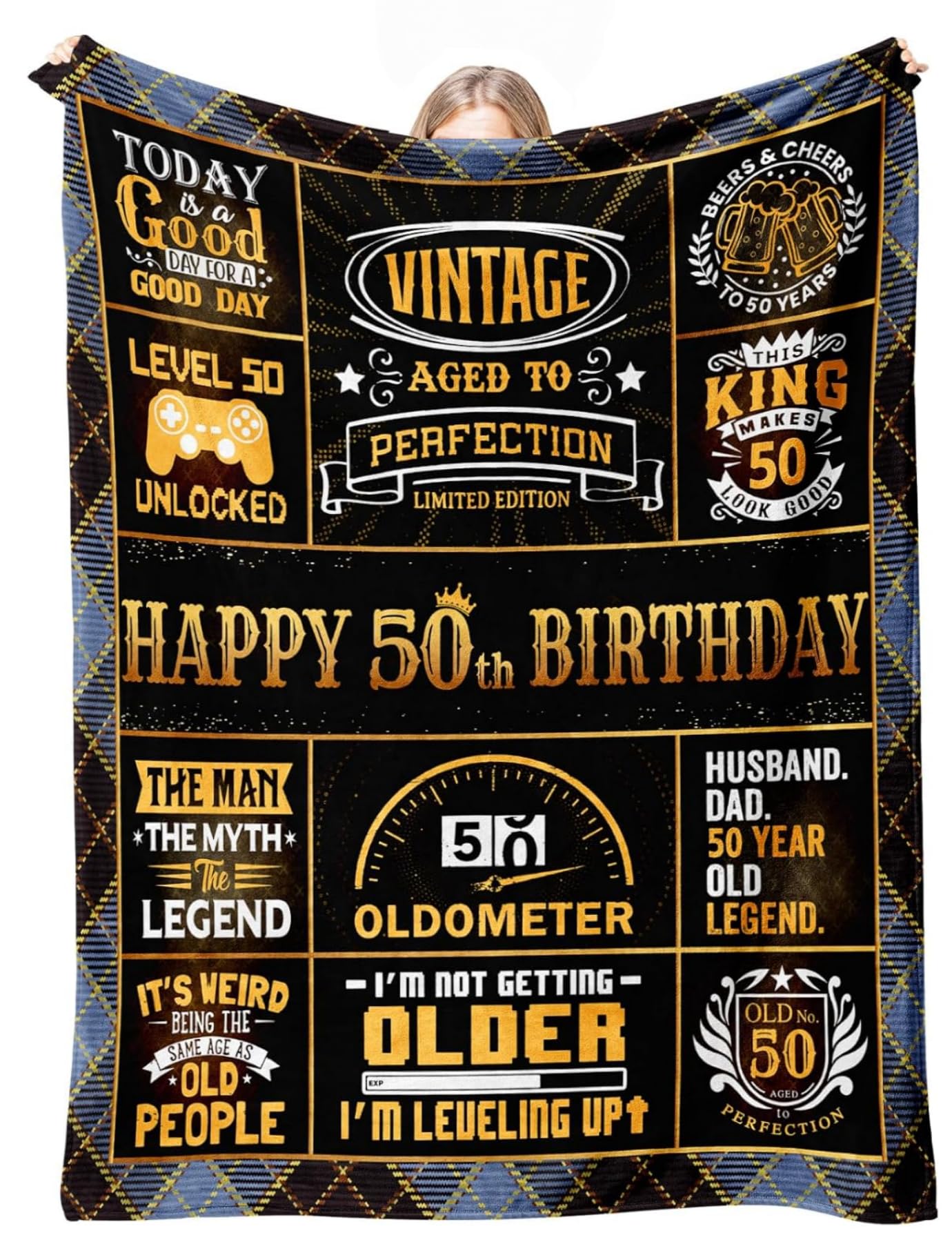 Couverture en flanelle 50e anniversaire pour papa plaid 130x180 cm