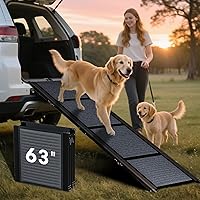 HBTower 63" Extra Wide Folding Dog Ramp for Car SUV Truck - Non-Slip Portable Pet Ramp 250 lbs Large Dogs Joint-Friendly