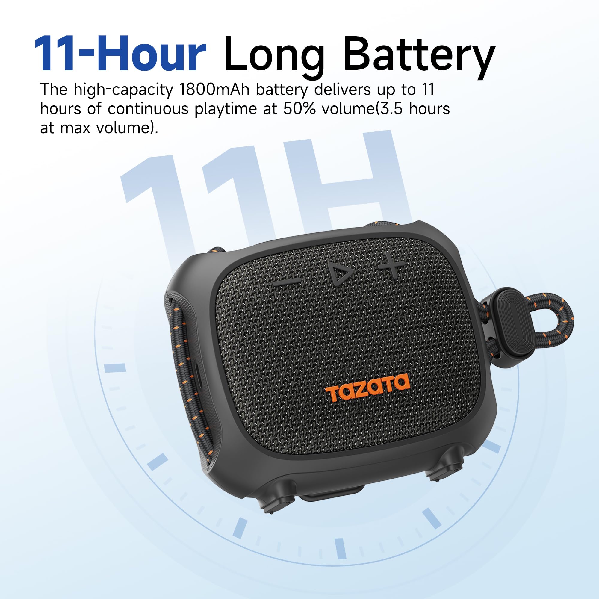TAZATA Altoparlante esterno robusto, impermeabile IPX7, altoparlante Bluetooth galleggiante con 11 ore di autonomia, accoppiamento TWS, cinturino integrato per ciclismo, pesca, doccia, campeggio