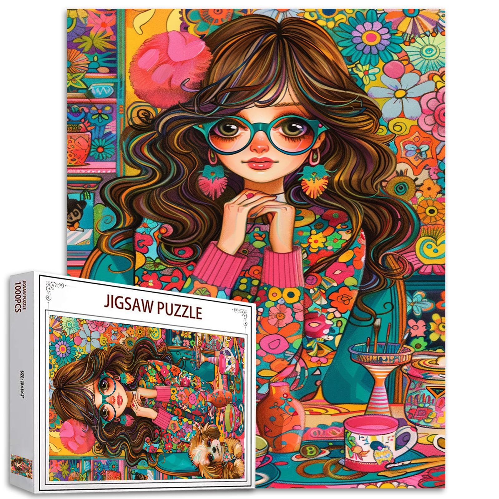 Tucocoo Watercolor Girl Jigsaw Puzzles for Adults 1000 Pieces, Koi Fish Blue Ocean Abstract Art Jigsaw Puzzle Colorful DIY Handwork Puzzles for Home Decoration, Family Puzzle Perfect for Game Nights — view 26