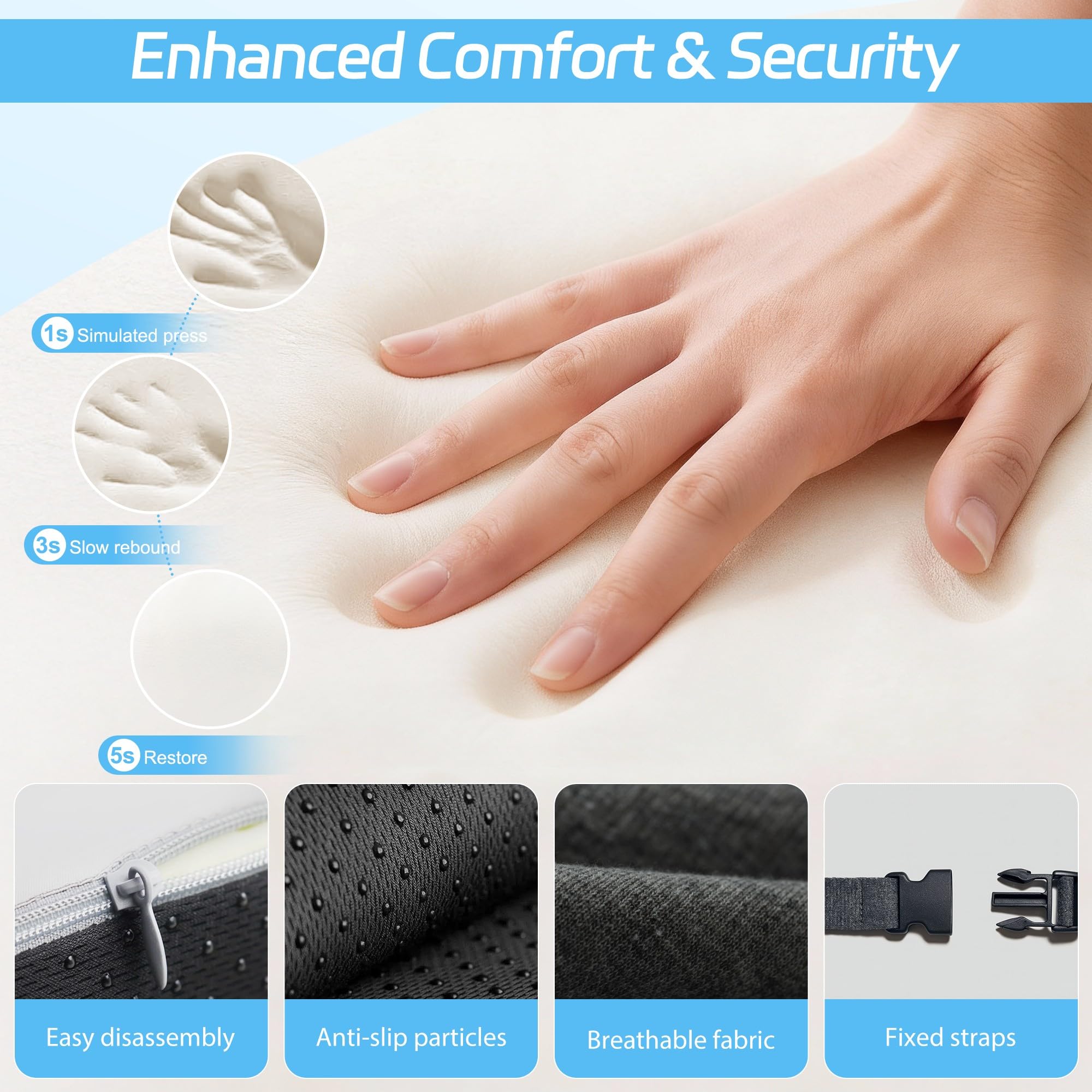 Seat Cushion for Truck Driver Memory Foam Truck Seat Cushion with L-Shaped Ergonomic Design Lumbar Support Pillow Tailbone — view 6