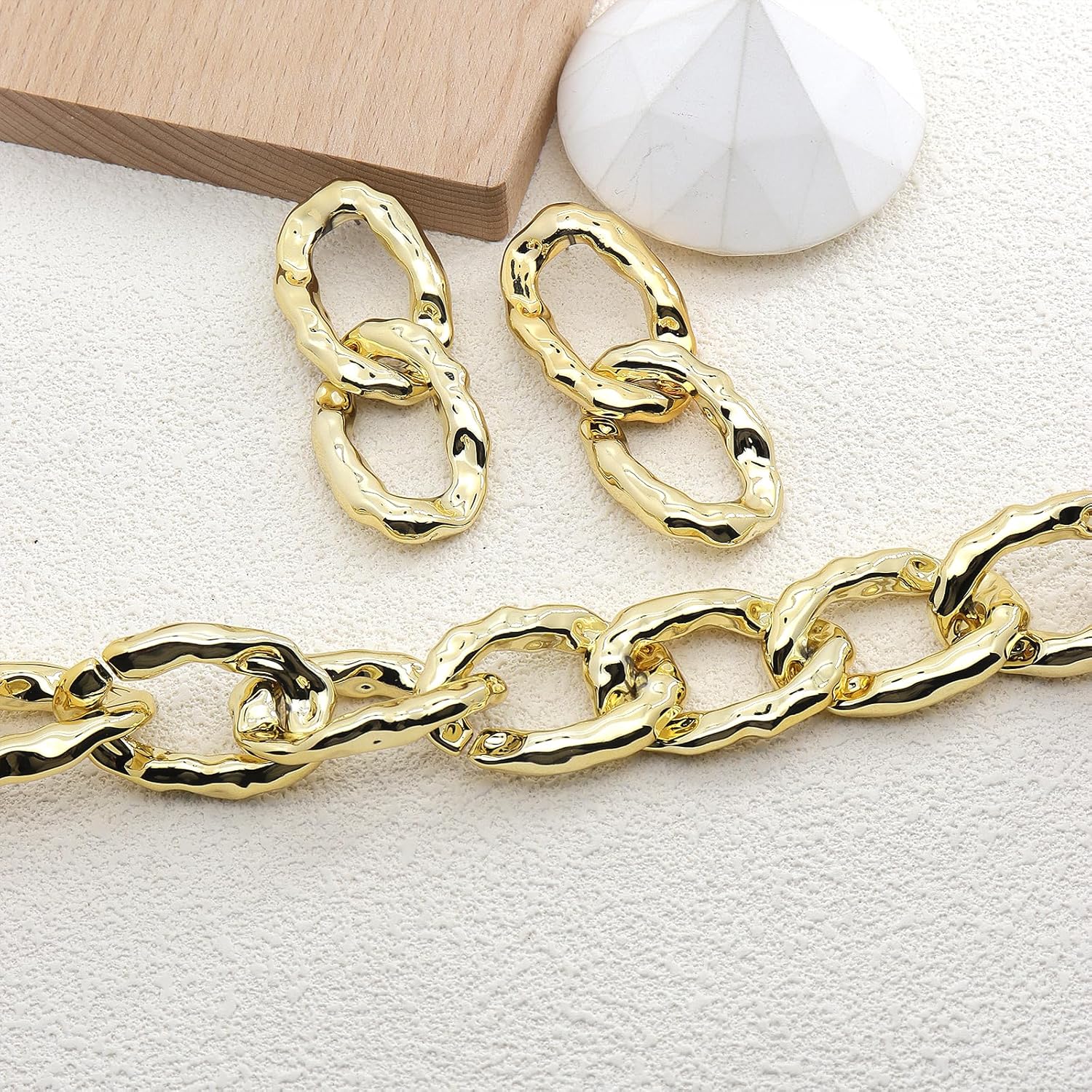 Chunky Gold Acrylic Jewelry Set for Women Exaggerated Large Cuban Necklace Earrings Link Chain Choker Dangle Earrings Trendy Hip Hop Jewelry Accessory - Image 4