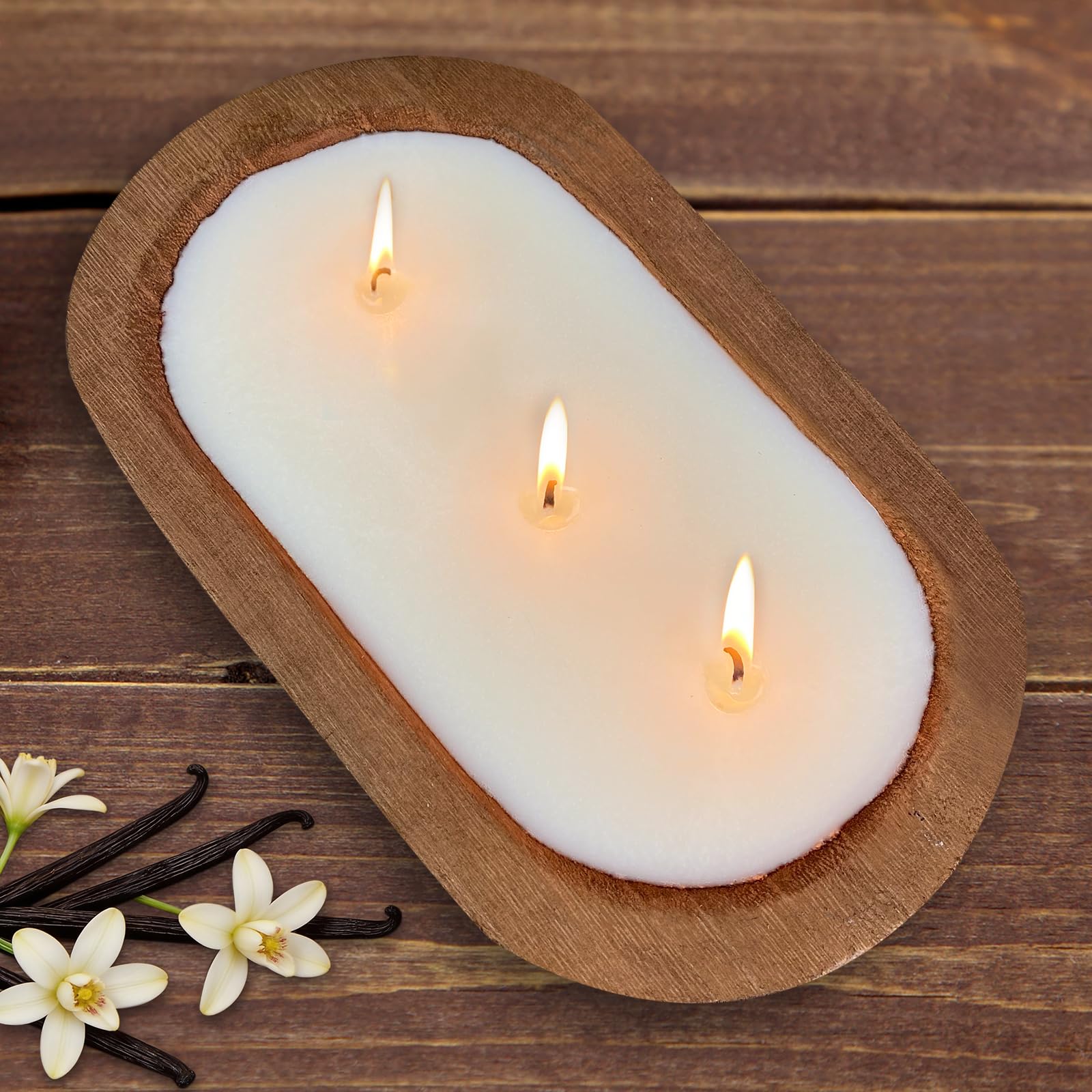 Aromatherapy Candle, SEVEYEE Vanilla Candle 3wicks 12oz, Large Wooden Bowl Candles for Women,Girl Birthday Gift