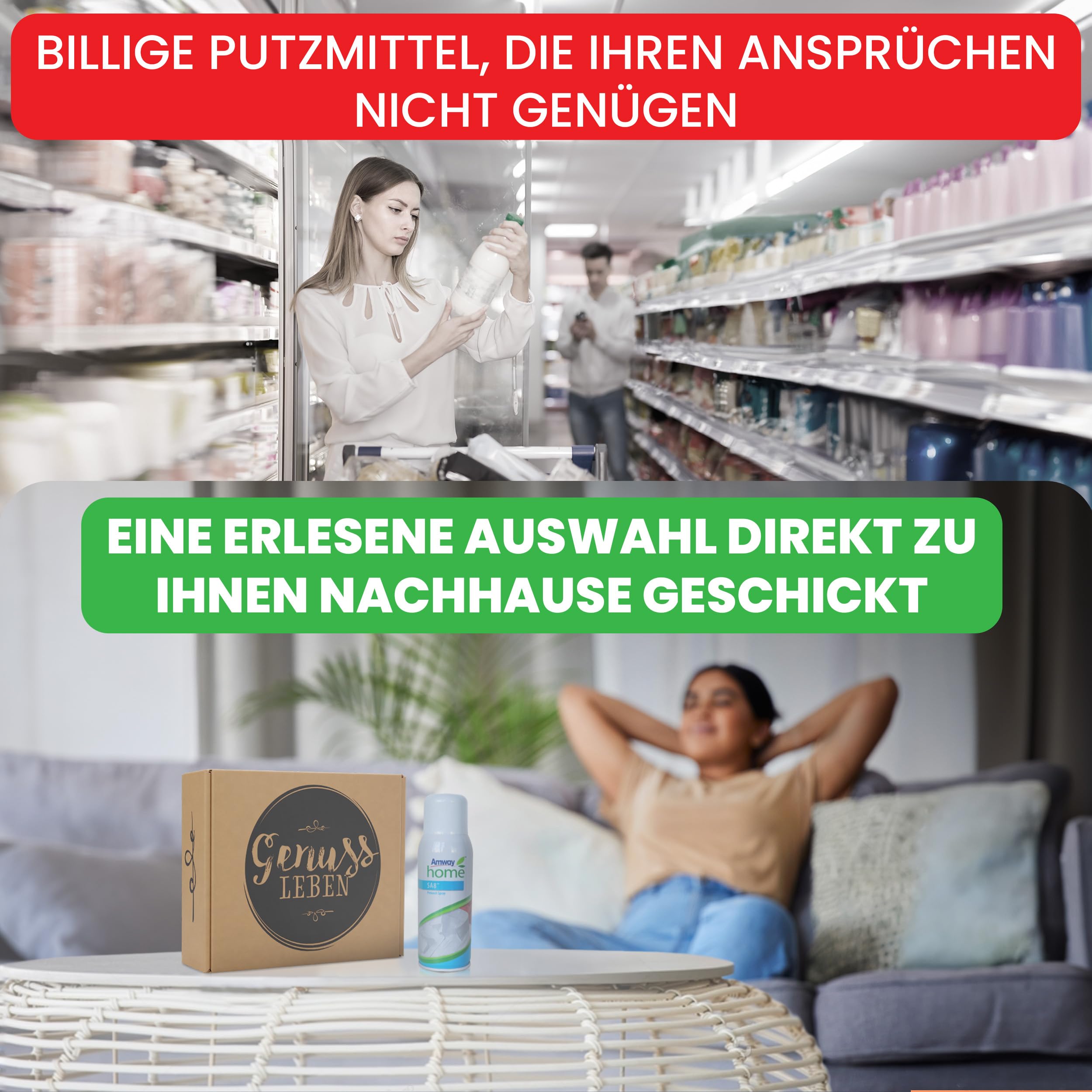 Genussleben Box mit Badreiniger 500ml, Backofenreiniger 500ml und Vorwaschspray 400ml