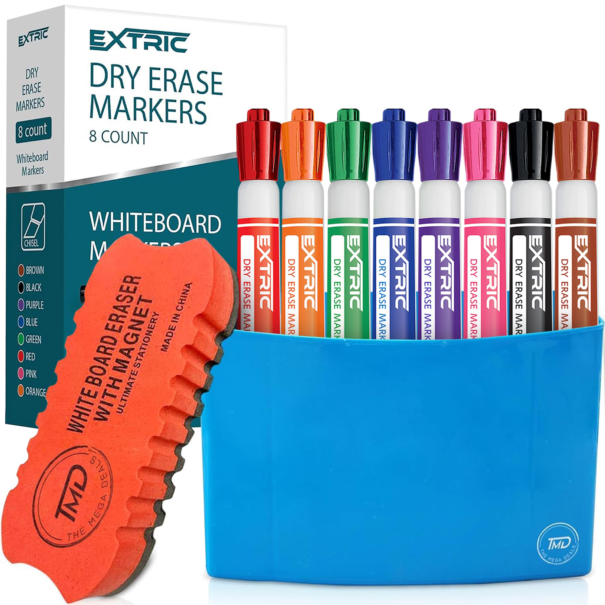 EXTRIC Dry erase Markers Chisel Tip 8 Whiteboard markers Magnetic Marker Holder Eraser Low Odor White Board Marker