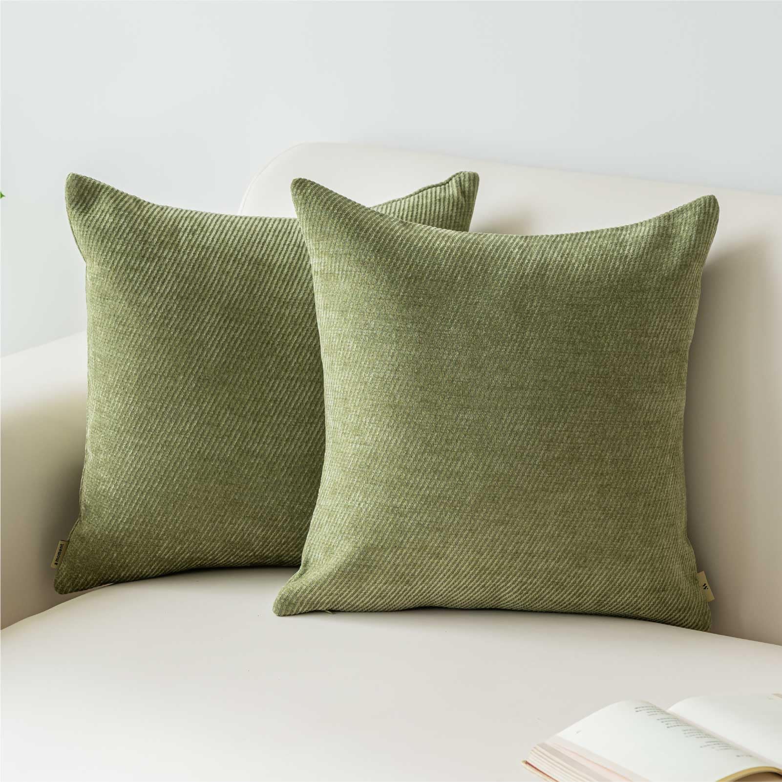 a moment Pack of Decorative Chenille Cushion Cover Throw Pillow Covers  with Twill Cushion Covers for Sofa Living Room Couch Bed 18x18 Inch Moss