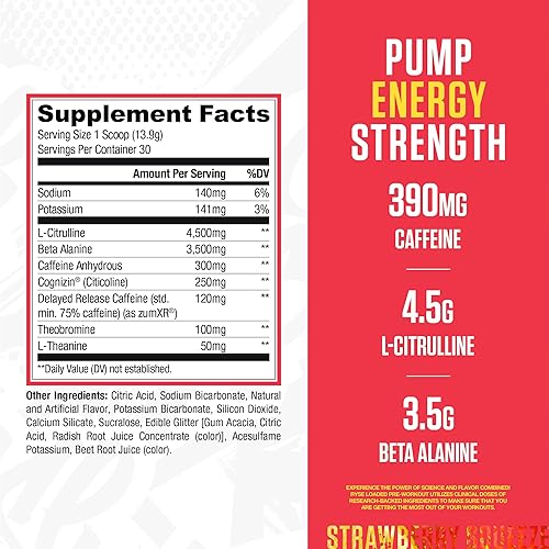 Miniatura 2 de Ryse Loaded - Suplemento en polvo para antes del entrenamiento para hombres y mujeres  Bombas, energía, enfoque  Beta alanina + citrulina  390 mg de
