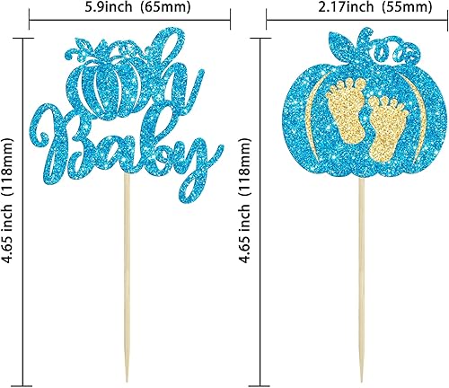 Miniatura 2 de Gyufise 24 piezas de calabaza Oh Baby Cupcake Toppers Glitter Boy Baby Shower Calabaza Cupcake Picks Baby Feet Decoraciones para pasteles temáticos